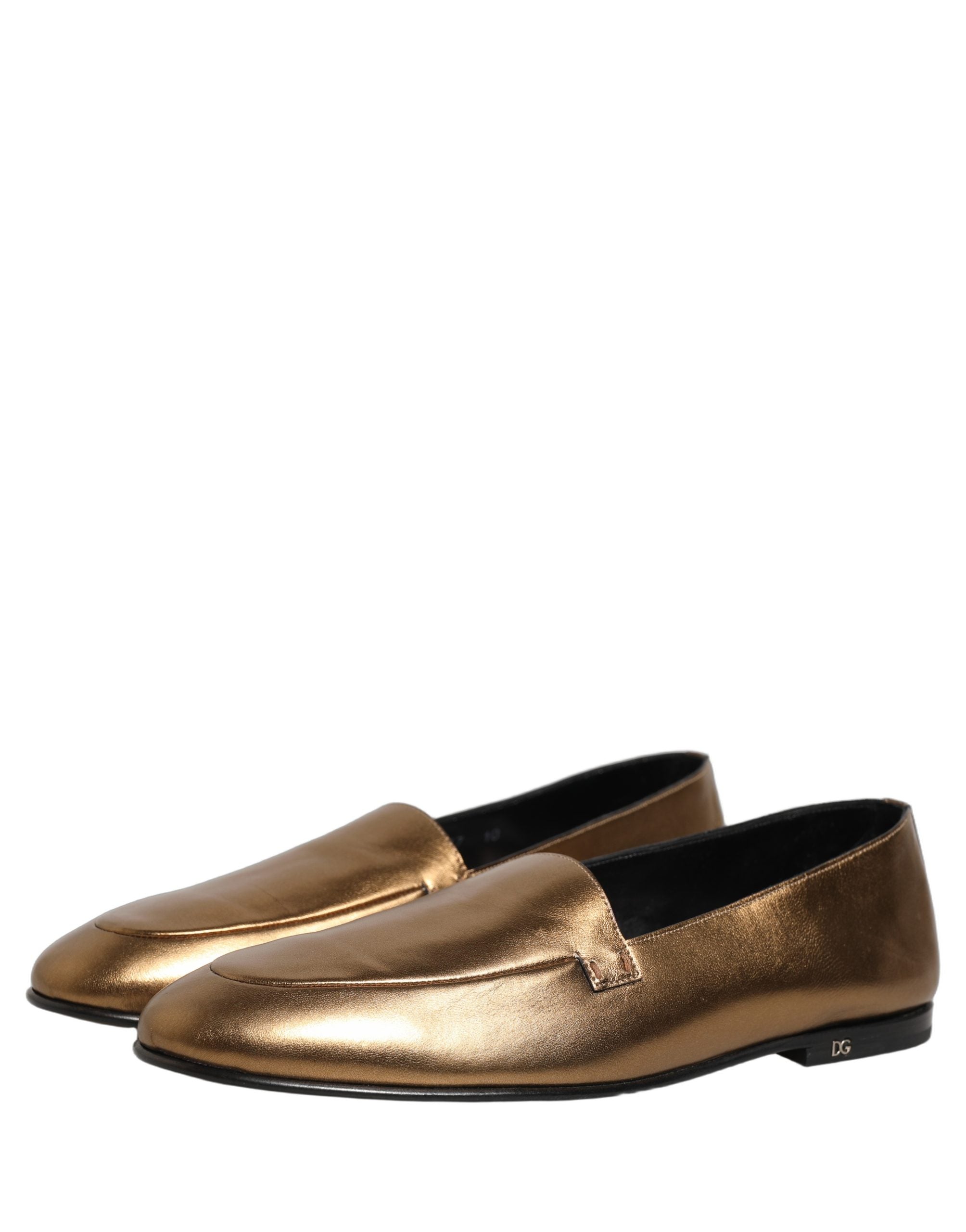 Dolce & Gabbana Gold Leather DG Logo Slip On Men Loafers Shoes Dolce & Gabbana