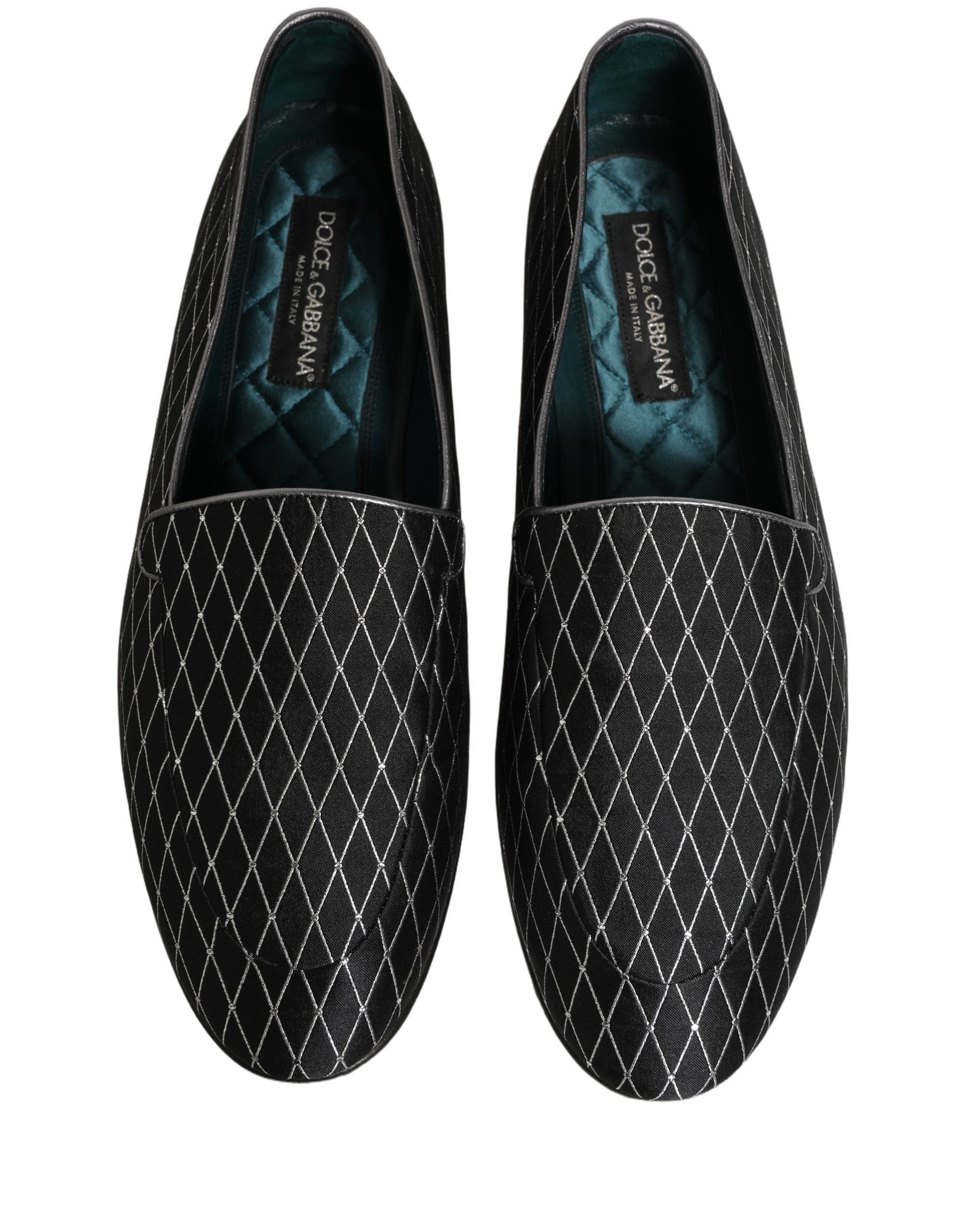 Dolce & Gabbana Black Velvet Diamond Stitched Loafers Shoes Dolce & Gabbana