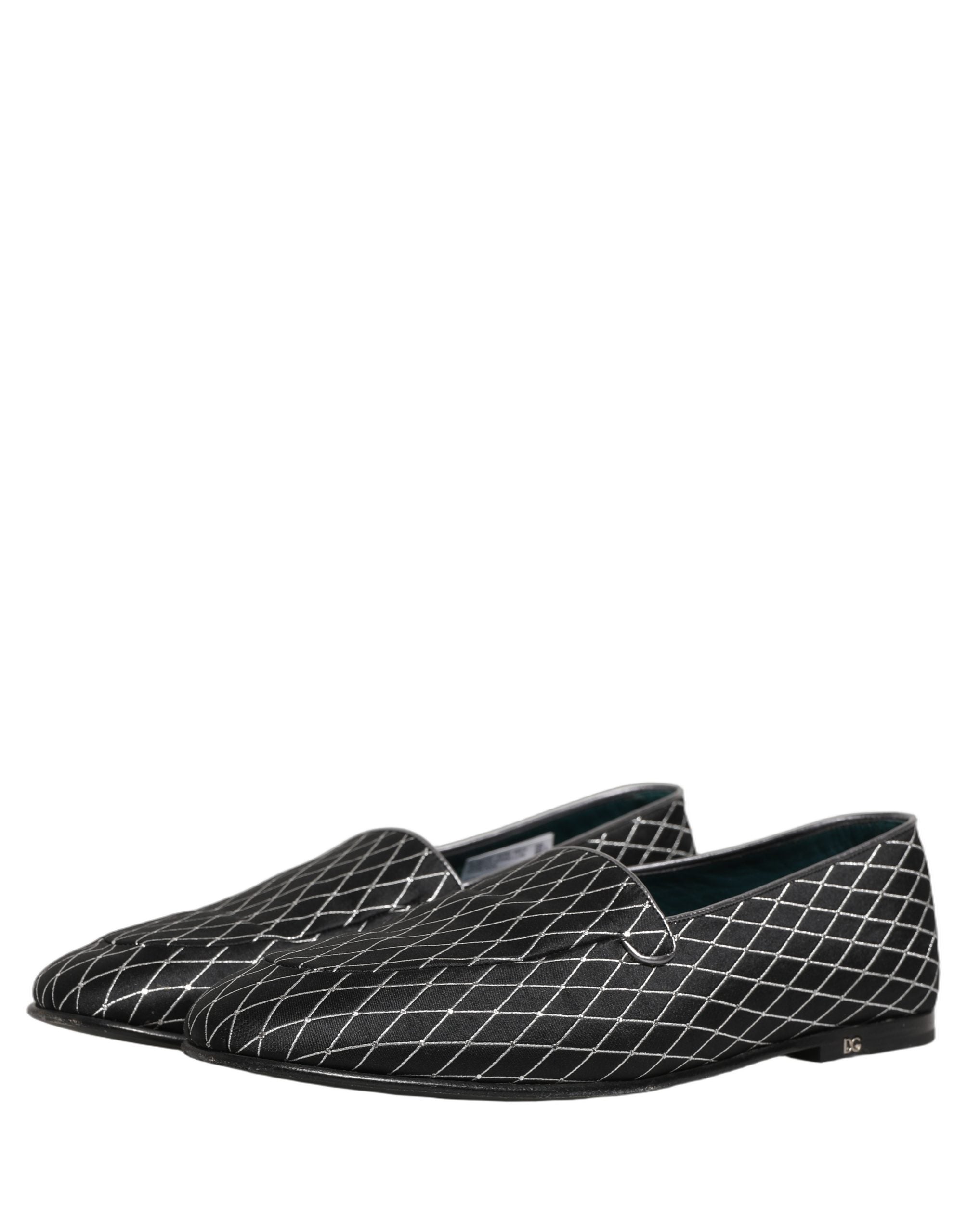Dolce & Gabbana Black Velvet Diamond Stitched Loafers Shoes Dolce & Gabbana