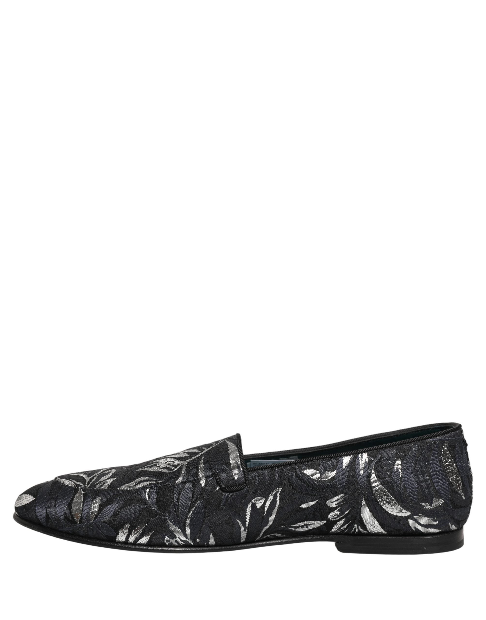 Dolce & Gabbana Black Leaf Embroidery Dress Men Loafers Shoes Dolce & Gabbana