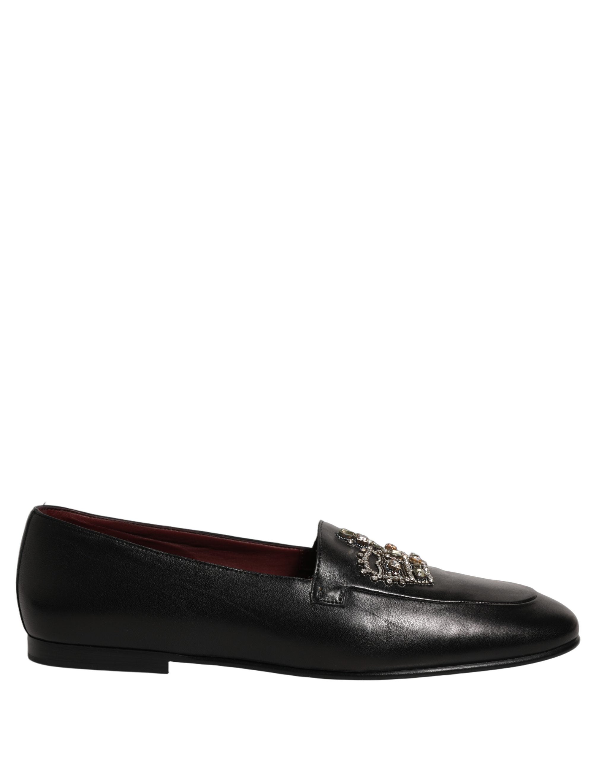 Dolce & Gabbana Black Leather Crown Embellished Loafers Shoes Dolce & Gabbana