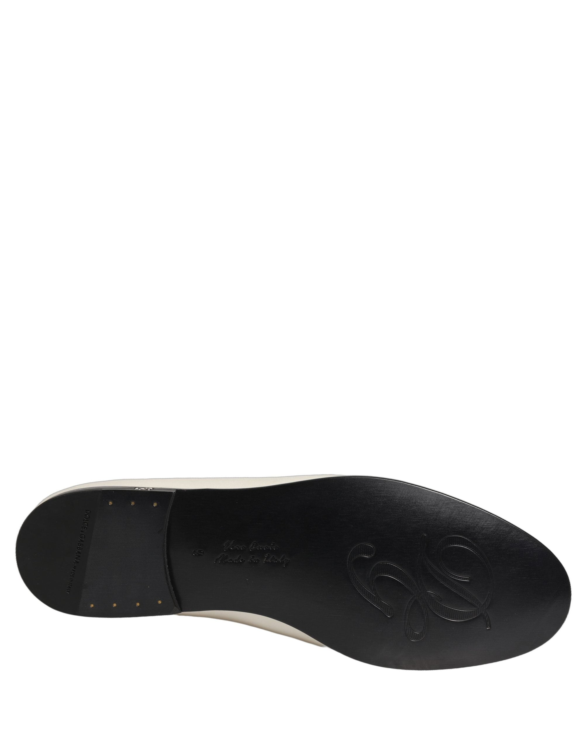 Dolce & Gabbana White Satin Logo Slip On Flats Loafers Shoes Dolce & Gabbana
