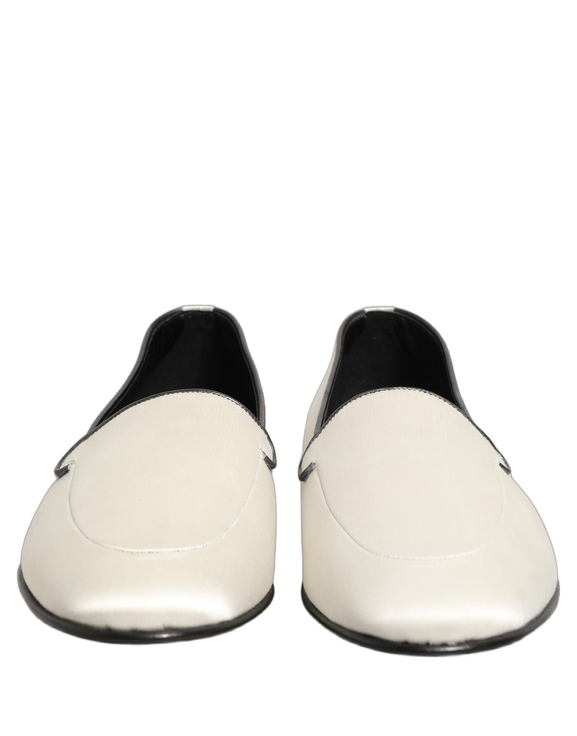 Dolce & Gabbana White Satin Logo Slip On Flats Loafers Shoes Dolce & Gabbana