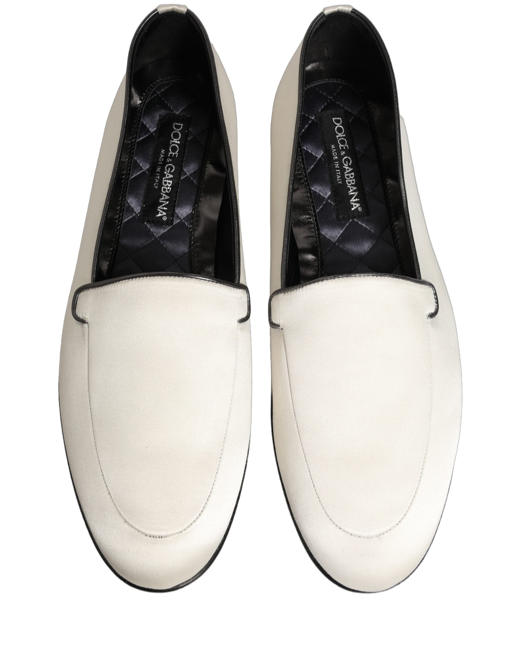 Dolce & Gabbana White Satin Logo Slip On Flats Loafers Shoes Dolce & Gabbana