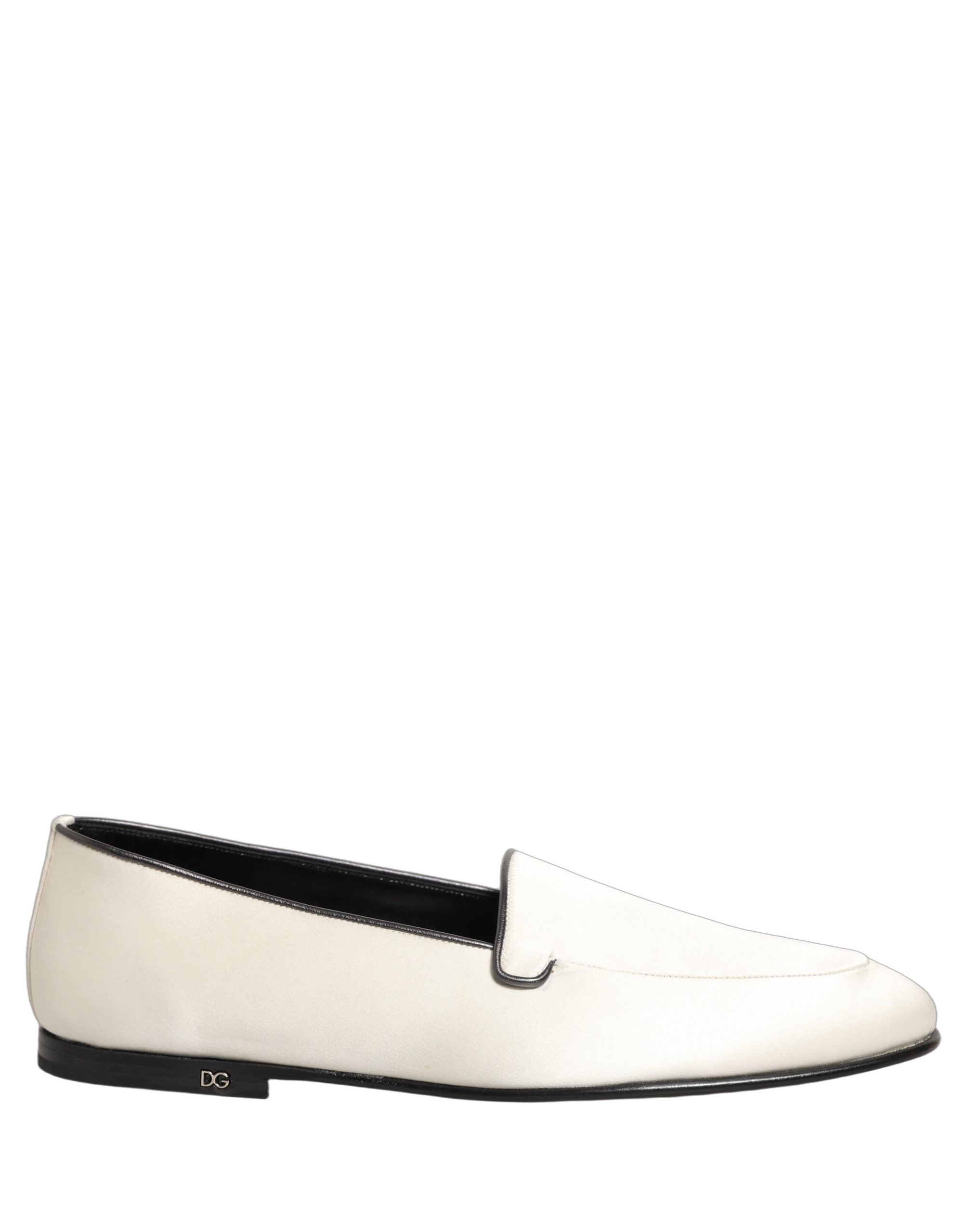 Dolce & Gabbana White Satin Logo Slip On Flats Loafers Shoes Dolce & Gabbana