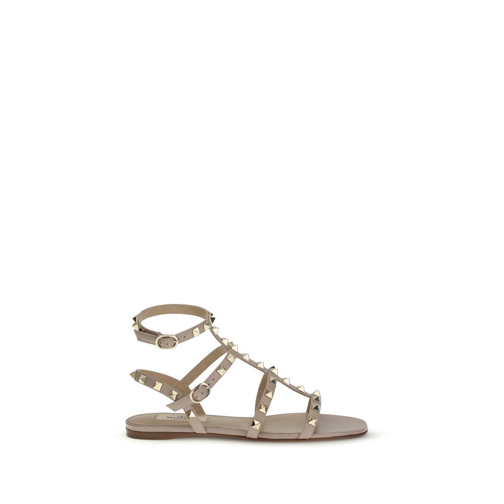 Valentino Garavani Beige Calf Leather Bos Taurus Flat Sandals