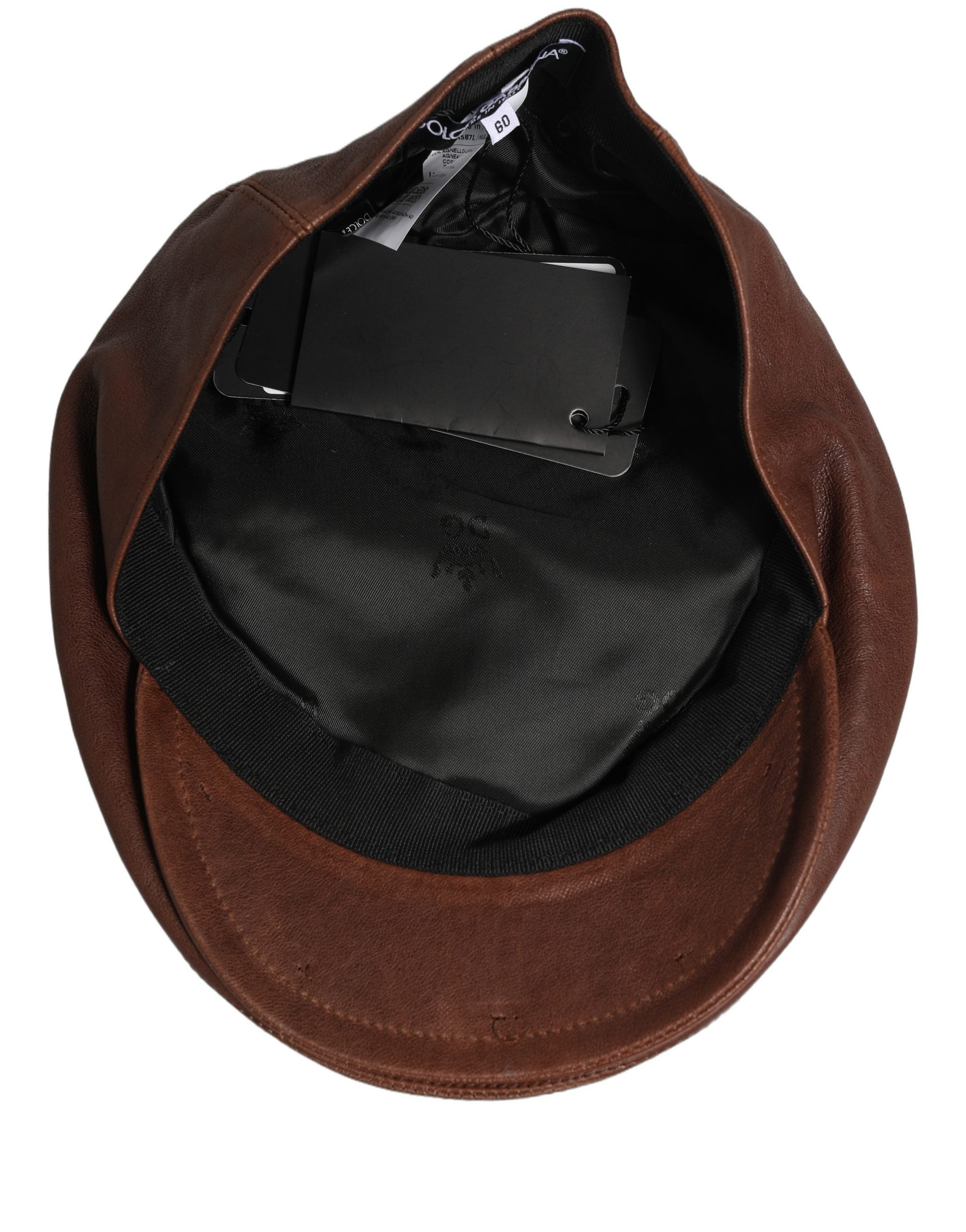 Dolce & Gabbana Men Brown Lamb Leather Newsboy Cloth Capello Hat Dolce & Gabbana