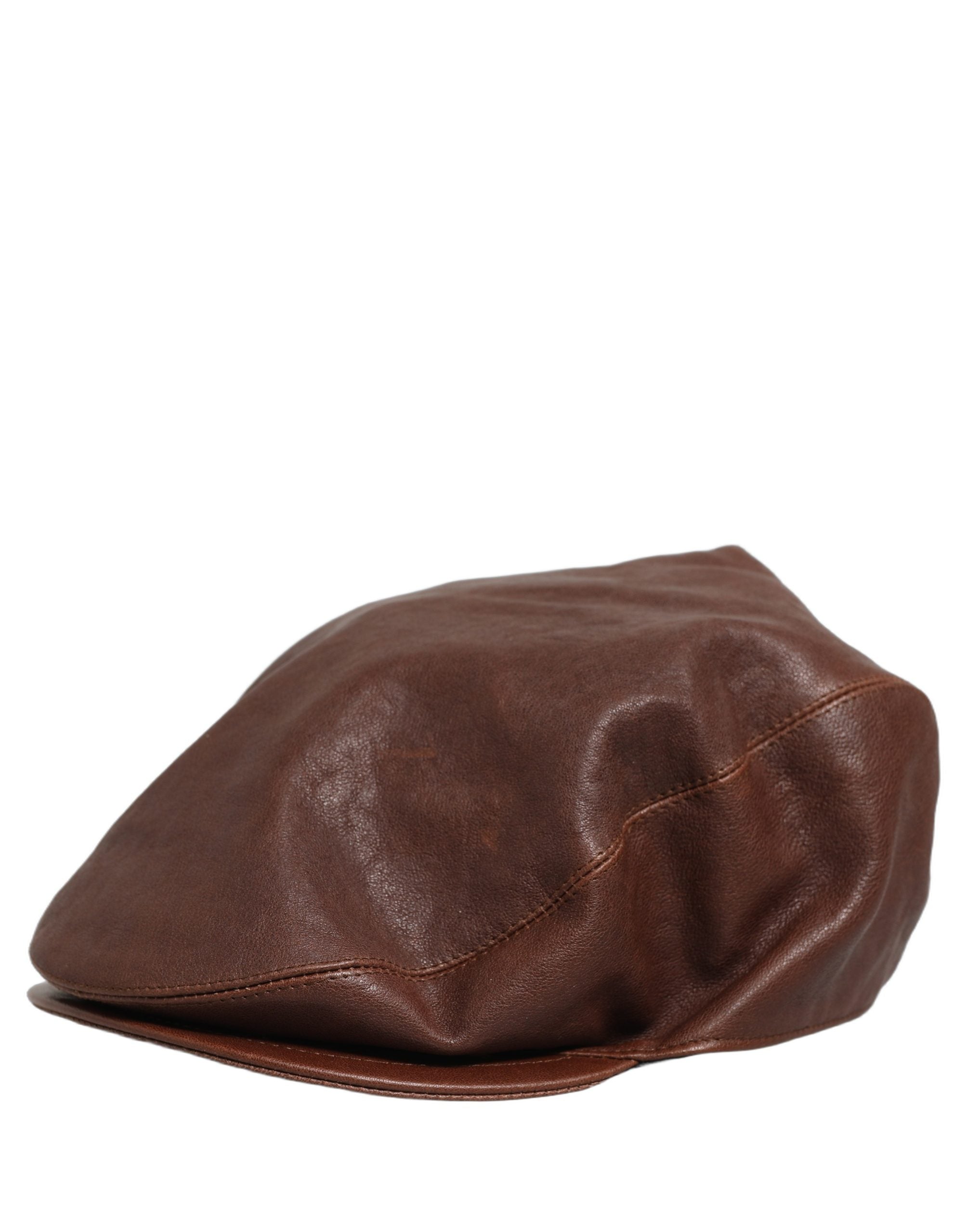Dolce & Gabbana Men Brown Lamb Leather Newsboy Cloth Capello Hat Dolce & Gabbana