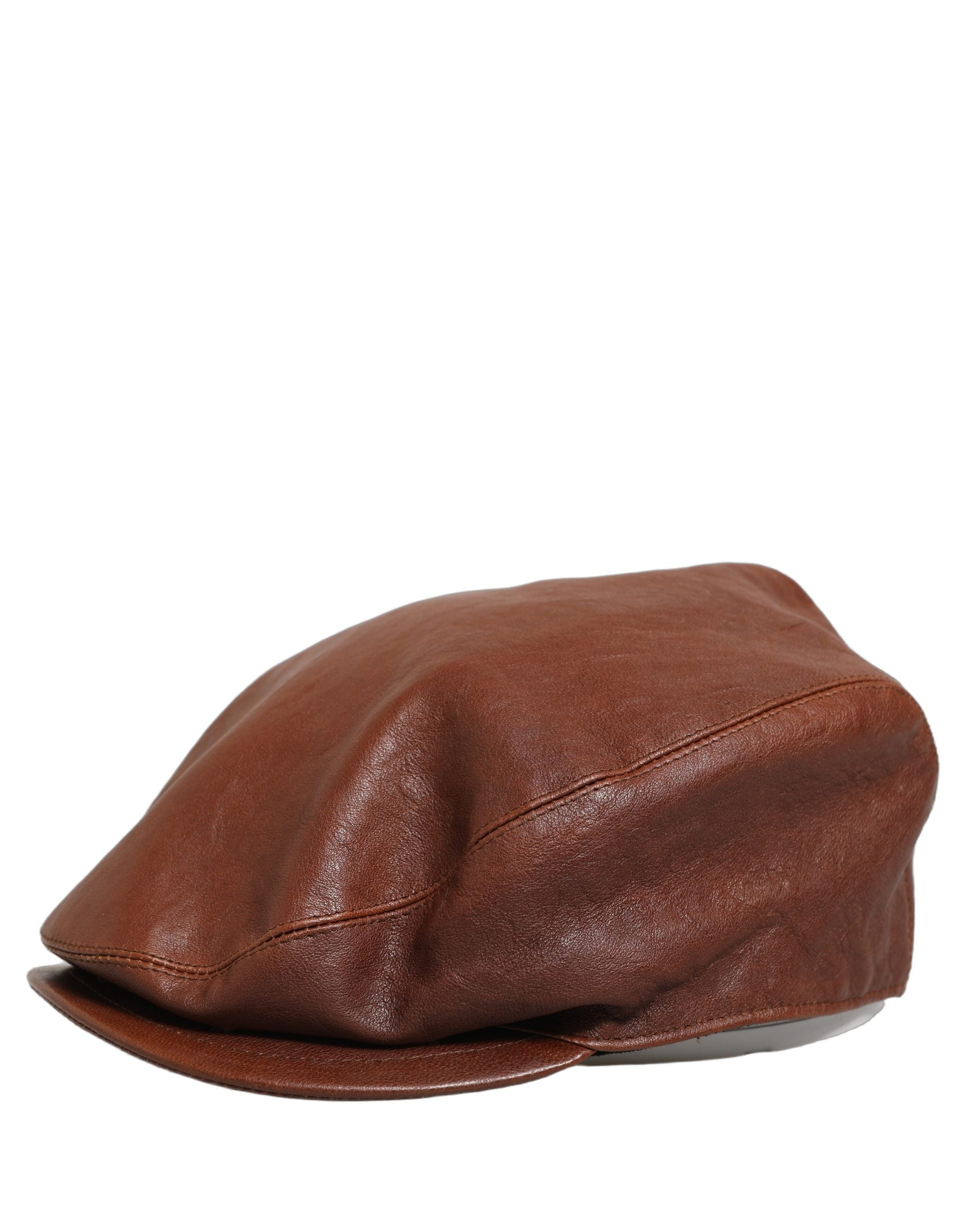 Dolce & Gabbana Men Brown Lamb Leather Newsboy Cloth Capello Hat Dolce & Gabbana