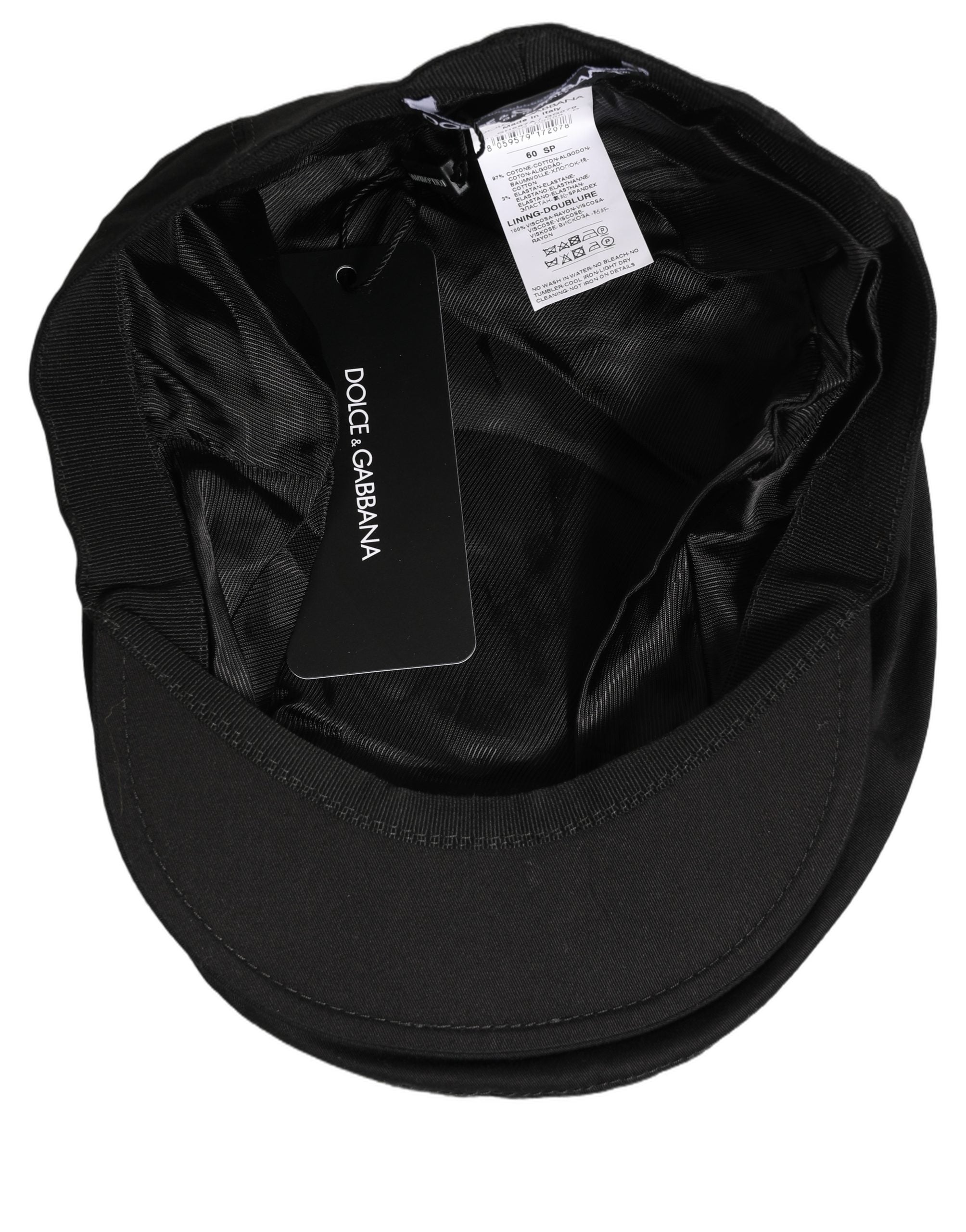 Dolce & Gabbana Men Black Cotton Stretch Newsboy Cloth Capello Hat Dolce & Gabbana
