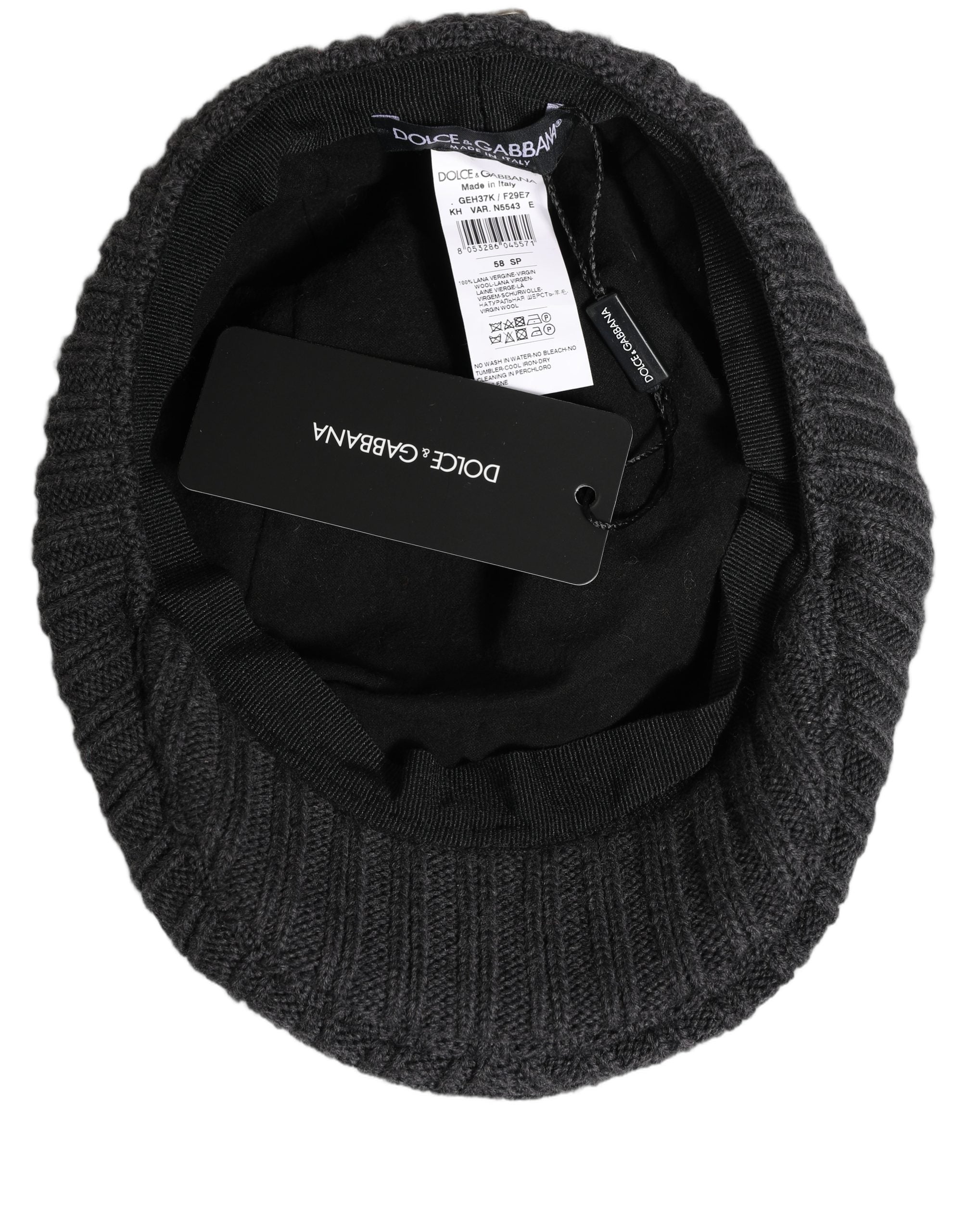 Dolce & Gabbana Men Dark Gray Wool Knitted Newsboy Capello Hat Dolce & Gabbana
