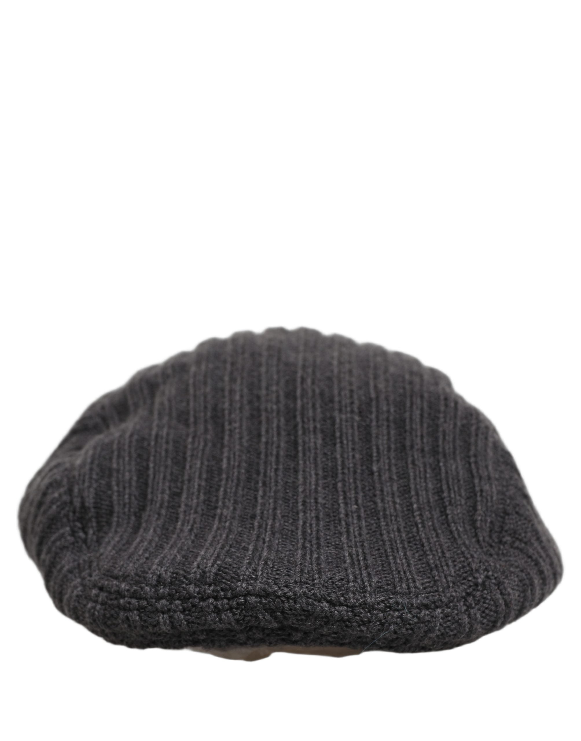 Dolce & Gabbana Men Dark Gray Wool Knitted Newsboy Capello Hat Dolce & Gabbana
