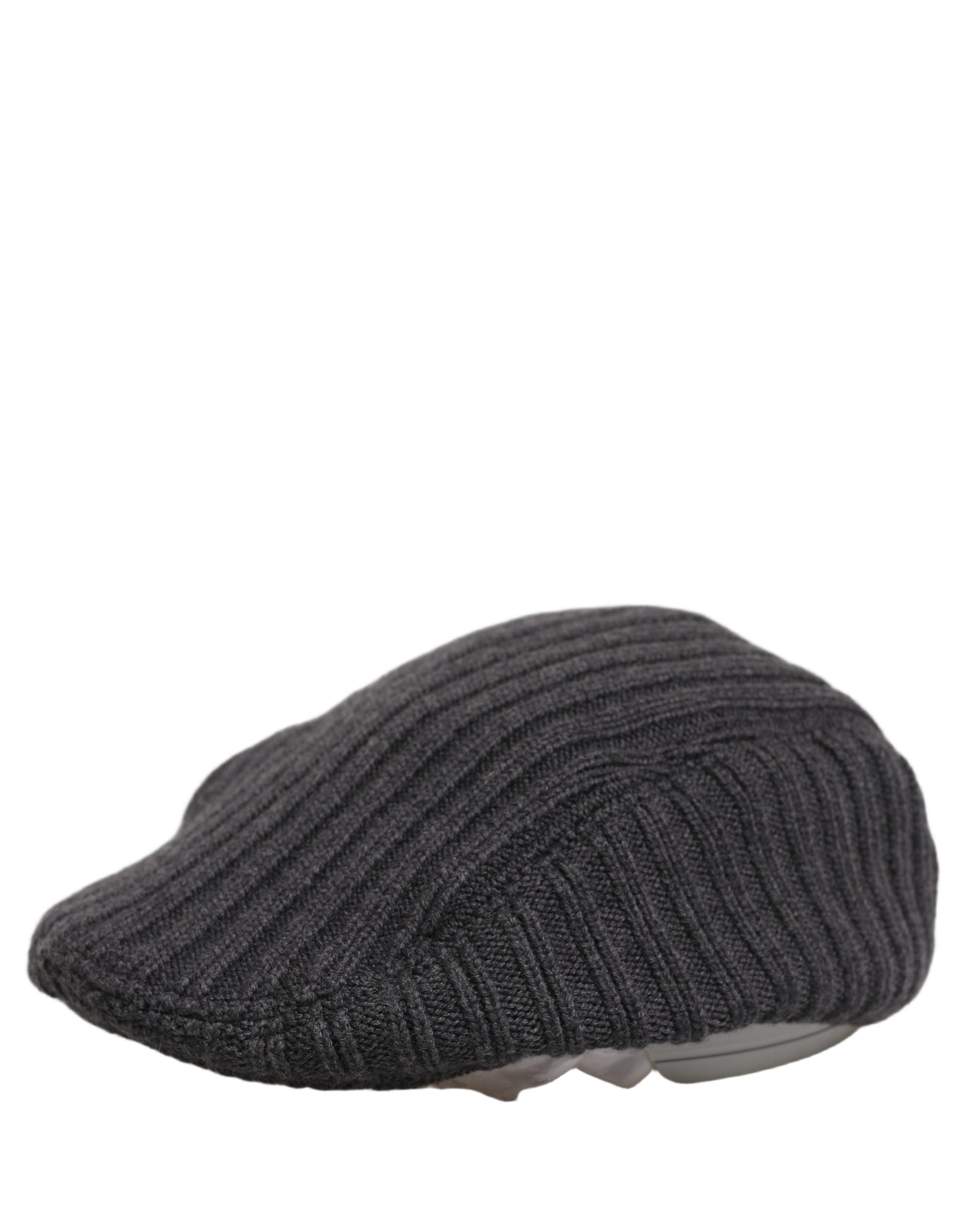 Dolce & Gabbana Men Dark Gray Wool Knitted Newsboy Capello Hat Dolce & Gabbana