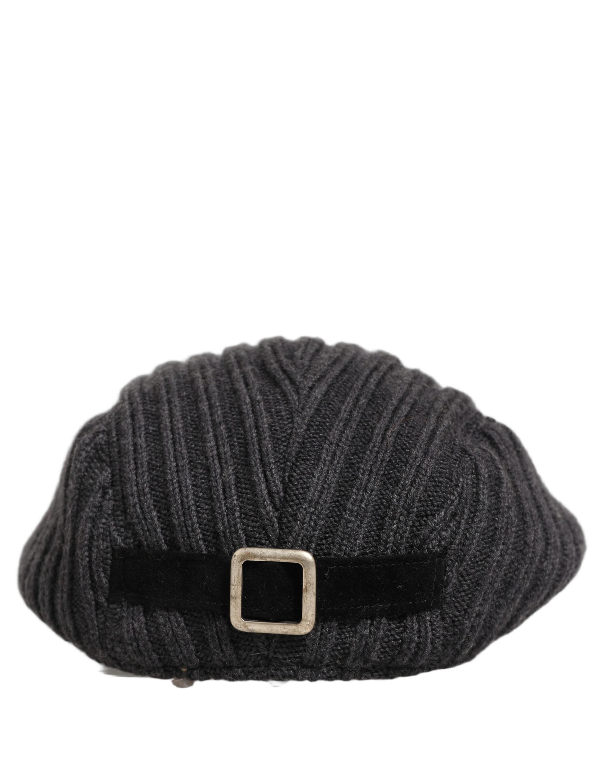 Dolce & Gabbana Men Dark Gray Wool Knitted Newsboy Capello Hat Dolce & Gabbana