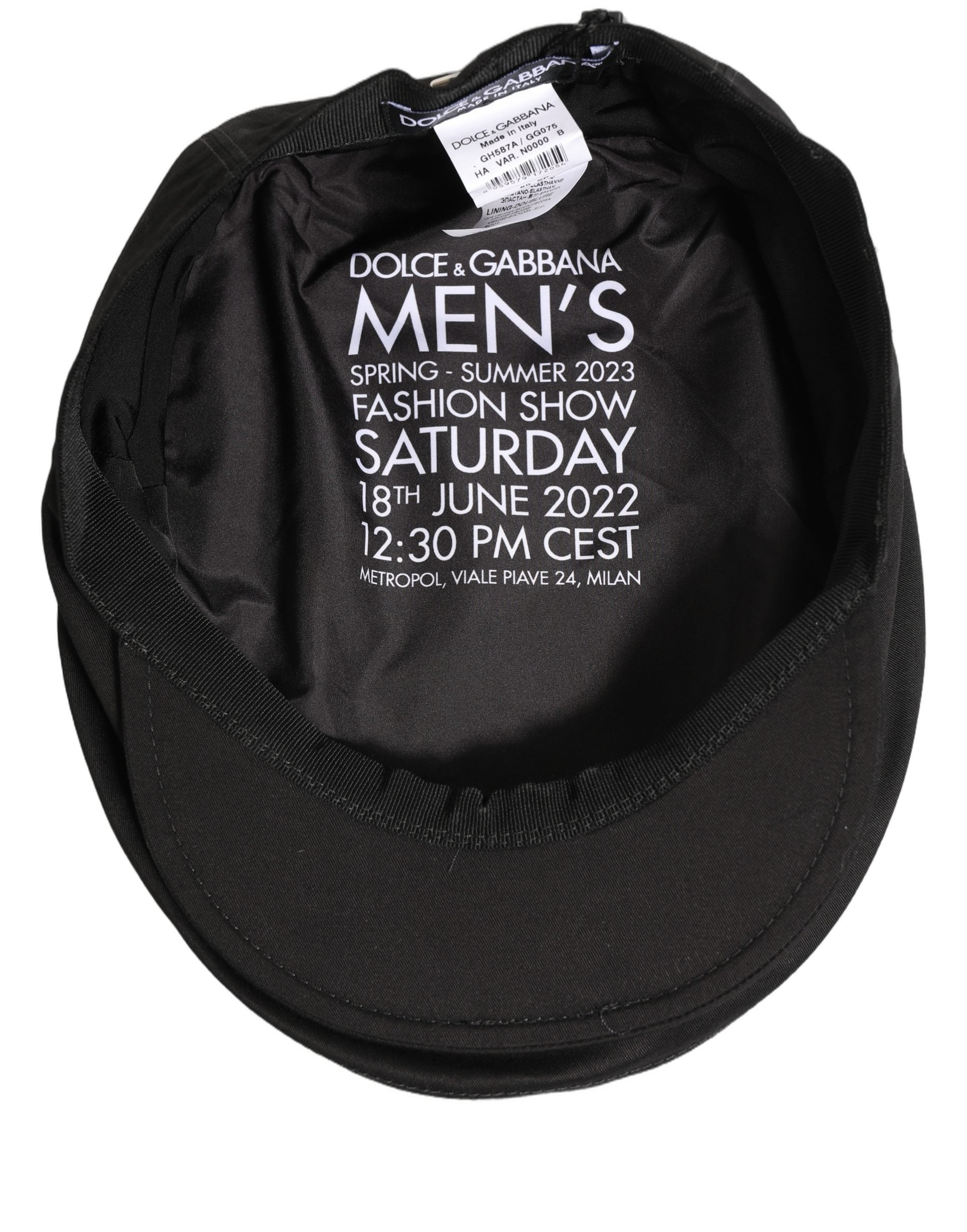 Dolce & Gabbana Men Black Cotton Stretch Newsboy Cloth Capello Hat Dolce & Gabbana