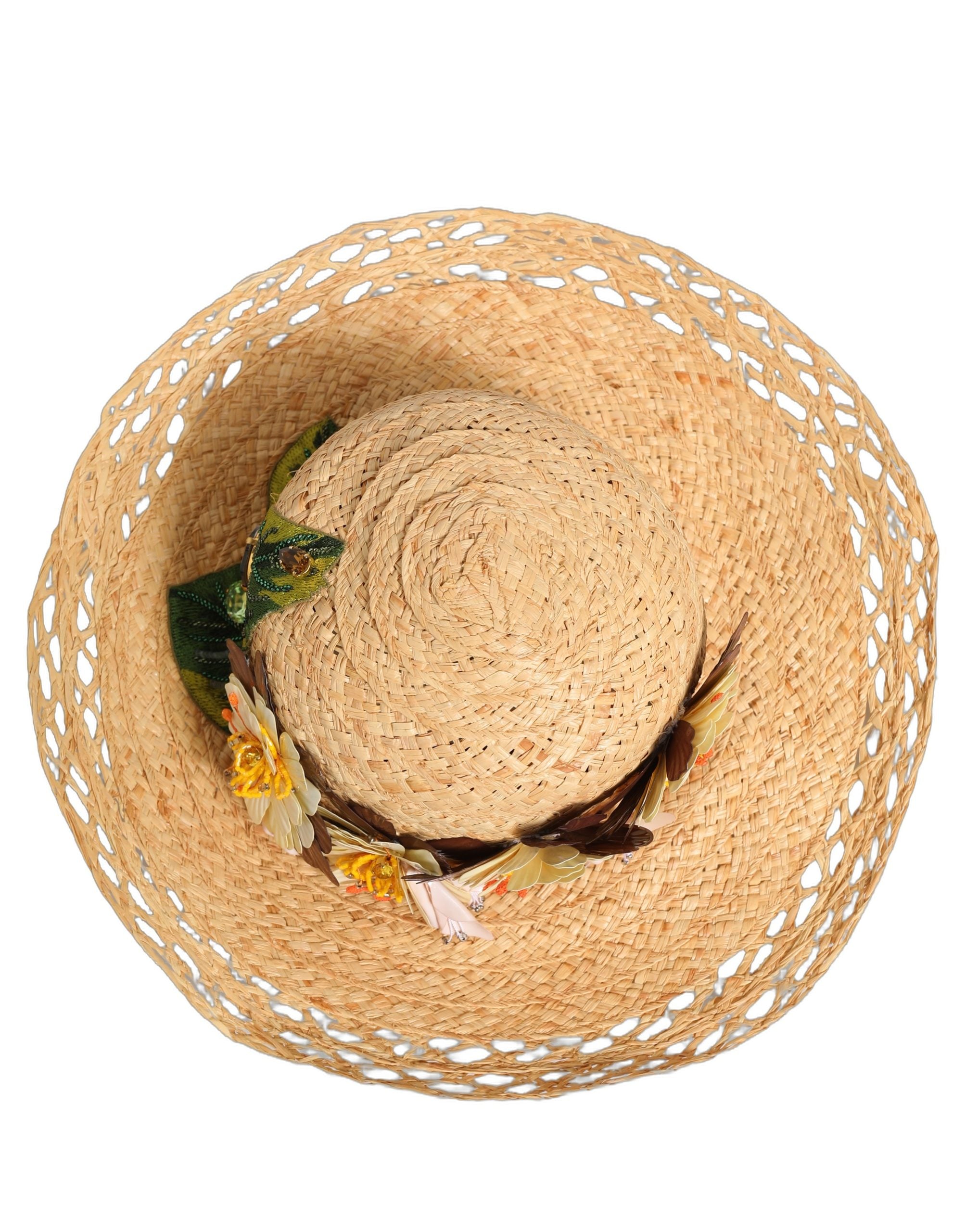 Dolce & Gabbana Women Beige Wide Brim Floral Bucket Capello Hat Dolce & Gabbana