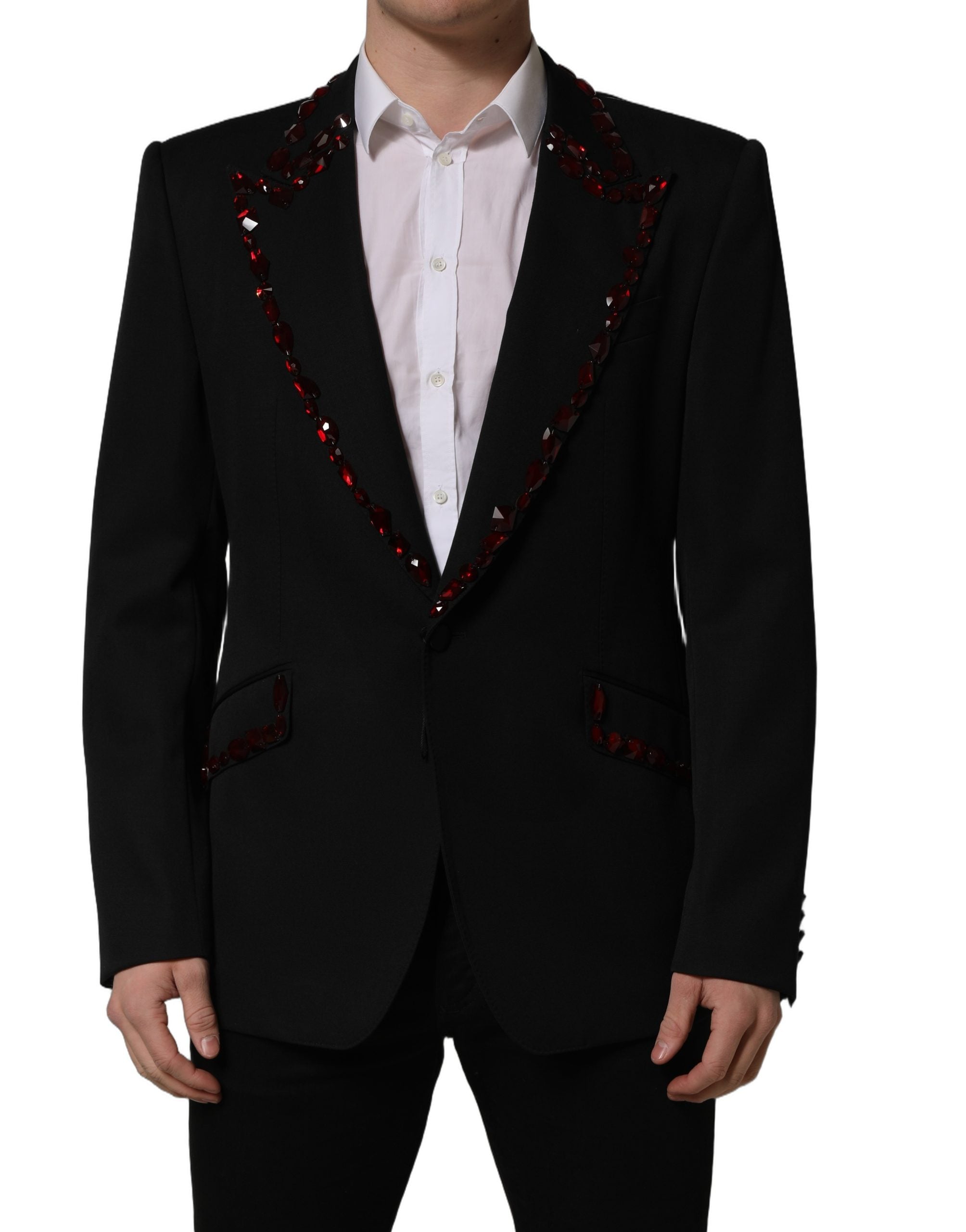 Dolce & Gabbana Black Crystal Embellished Coat Blazer Jacket Dolce & Gabbana