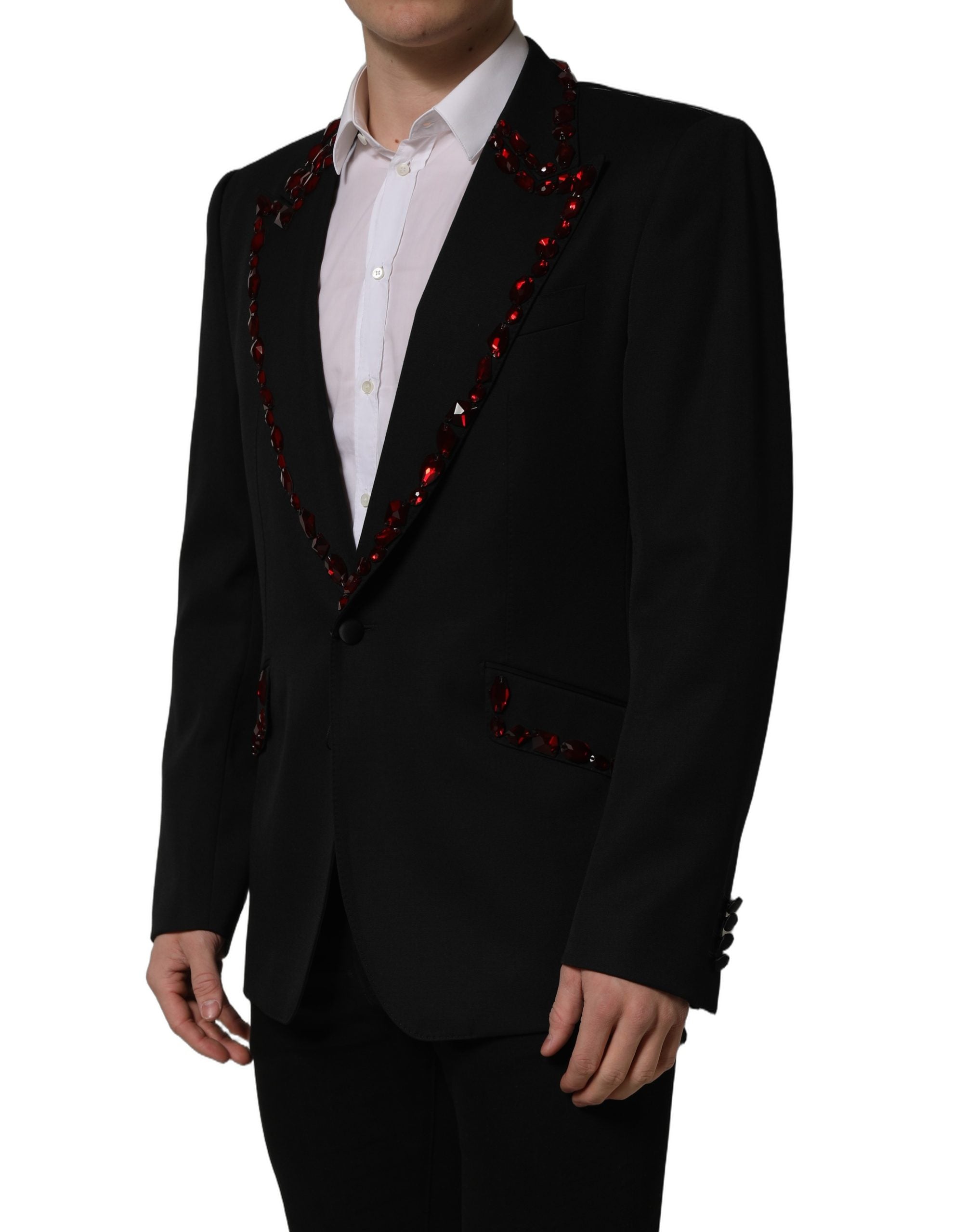 Dolce & Gabbana Black Crystal Embellished Coat Blazer Jacket Dolce & Gabbana