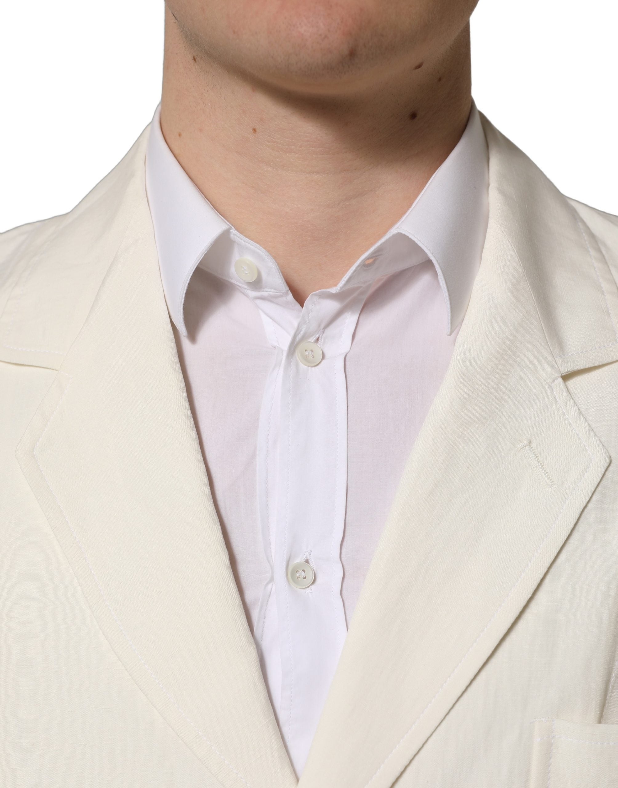 Dolce & Gabbana Off White Flax Single Breasted Blazer Jacket Dolce & Gabbana