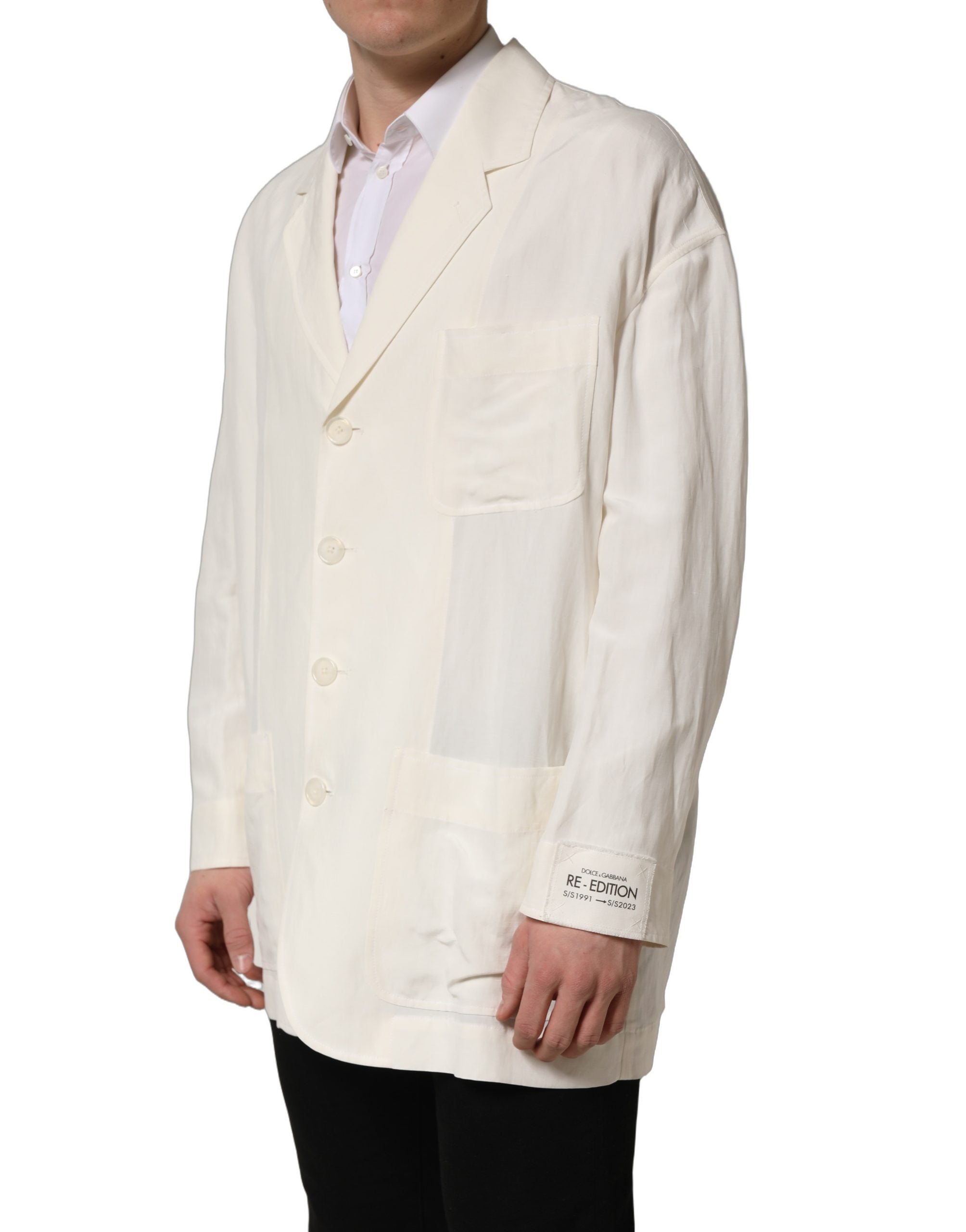 Dolce & Gabbana Off White Flax Single Breasted Blazer Jacket Dolce & Gabbana