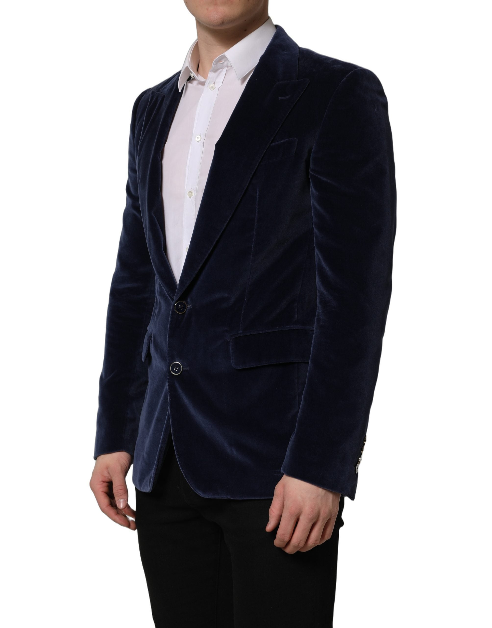 Dolce & Gabbana Blue Velvet Single Breasted Blazer Jacket Dolce & Gabbana