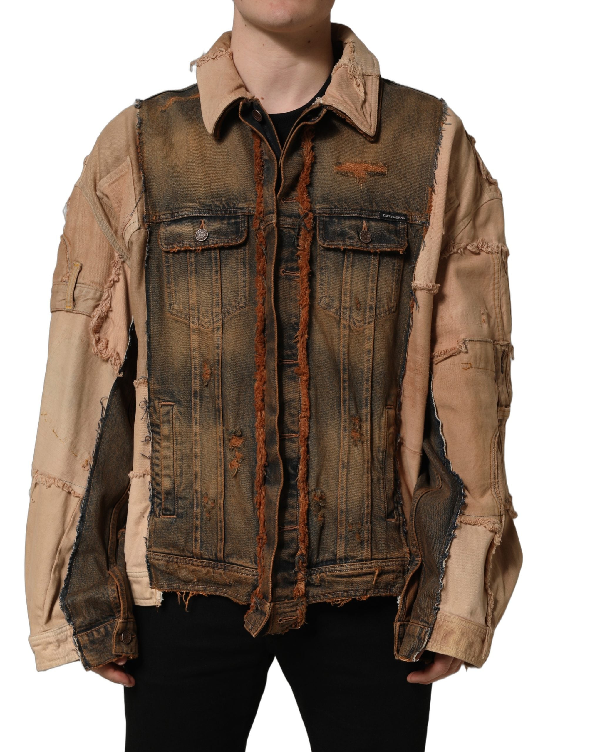 Dolce & Gabbana Multicolor Raw Cut Panelled Denim Men Jacket Dolce & Gabbana