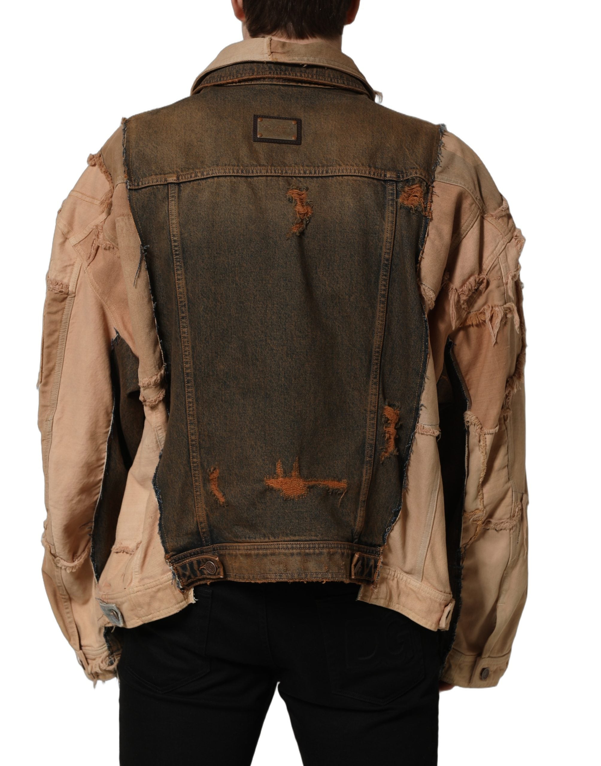 Dolce & Gabbana Multicolor Raw Cut Panelled Denim Men Jacket Dolce & Gabbana