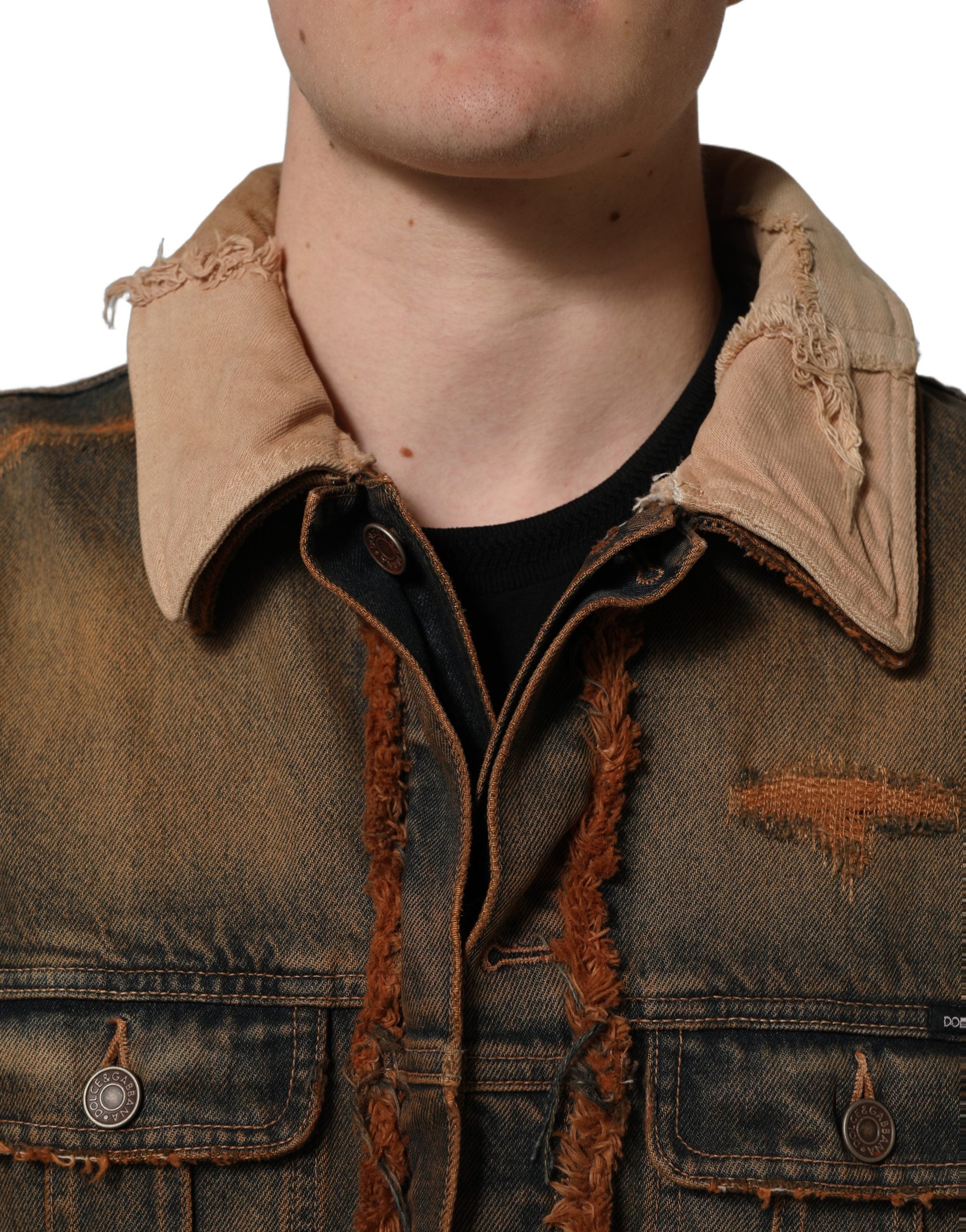 Dolce & Gabbana Multicolor Raw Cut Panelled Denim Men Jacket Dolce & Gabbana