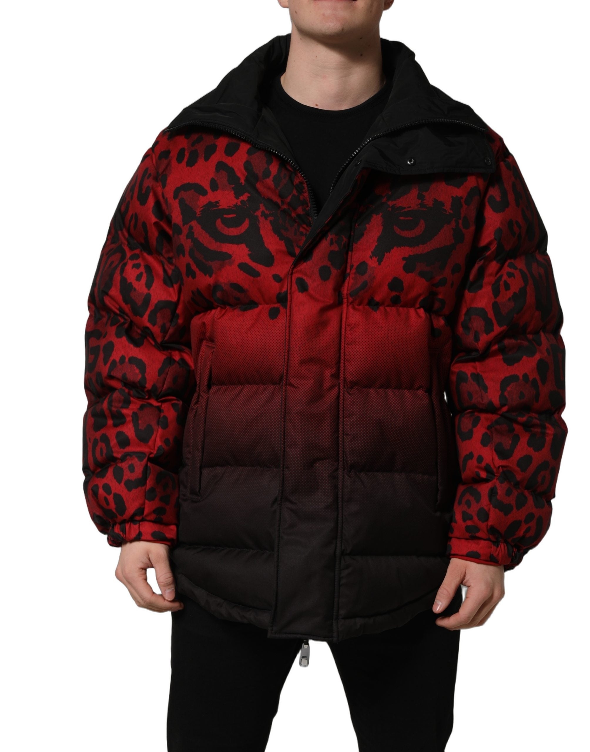 Dolce & Gabbana Red Black Reversible Animal Print Puffer Coat Jacket Dolce & Gabbana