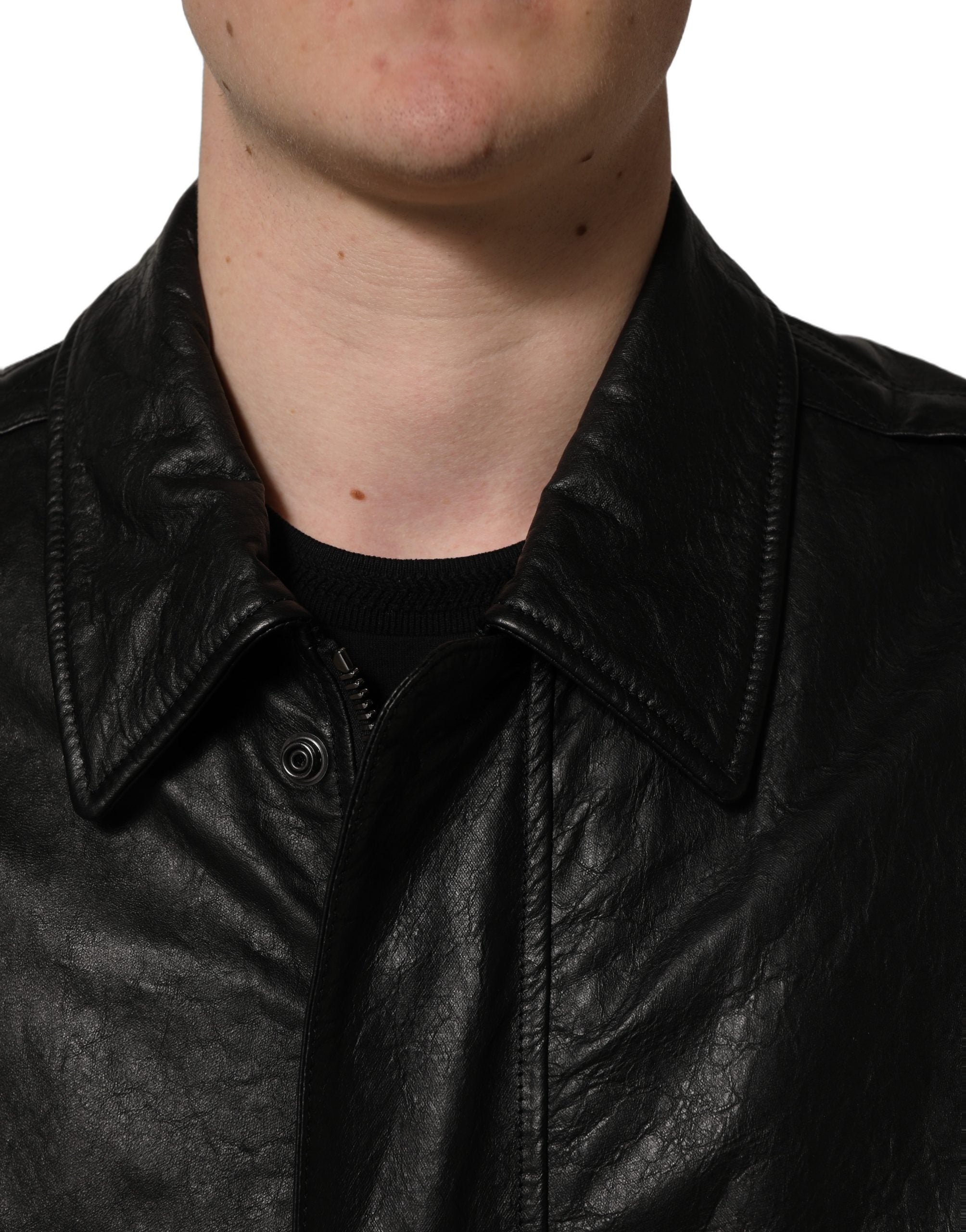 Dolce & Gabbana Black Leather Full Zip Men Biker Jacket Dolce & Gabbana