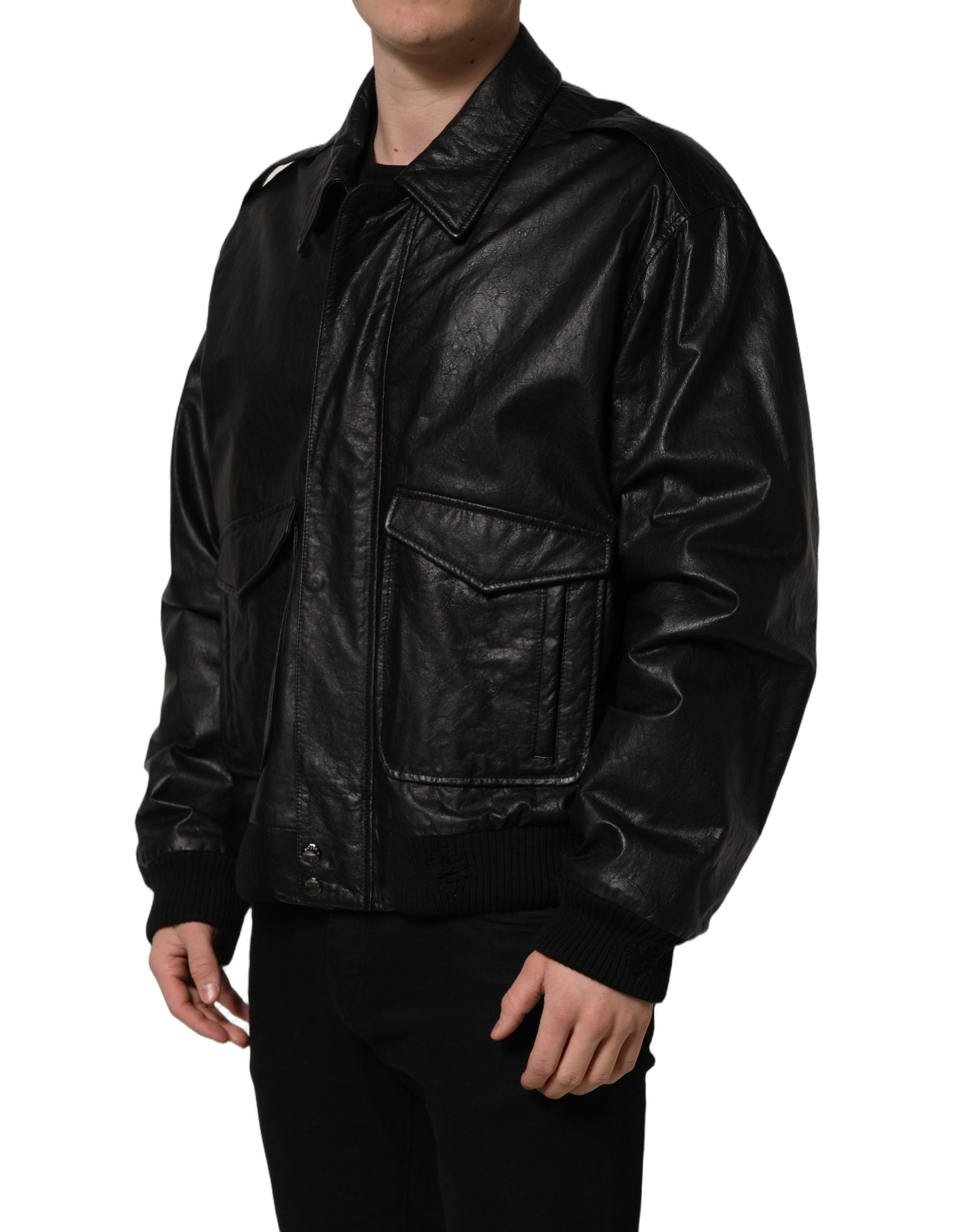 Dolce & Gabbana Black Leather Full Zip Men Biker Jacket Dolce & Gabbana