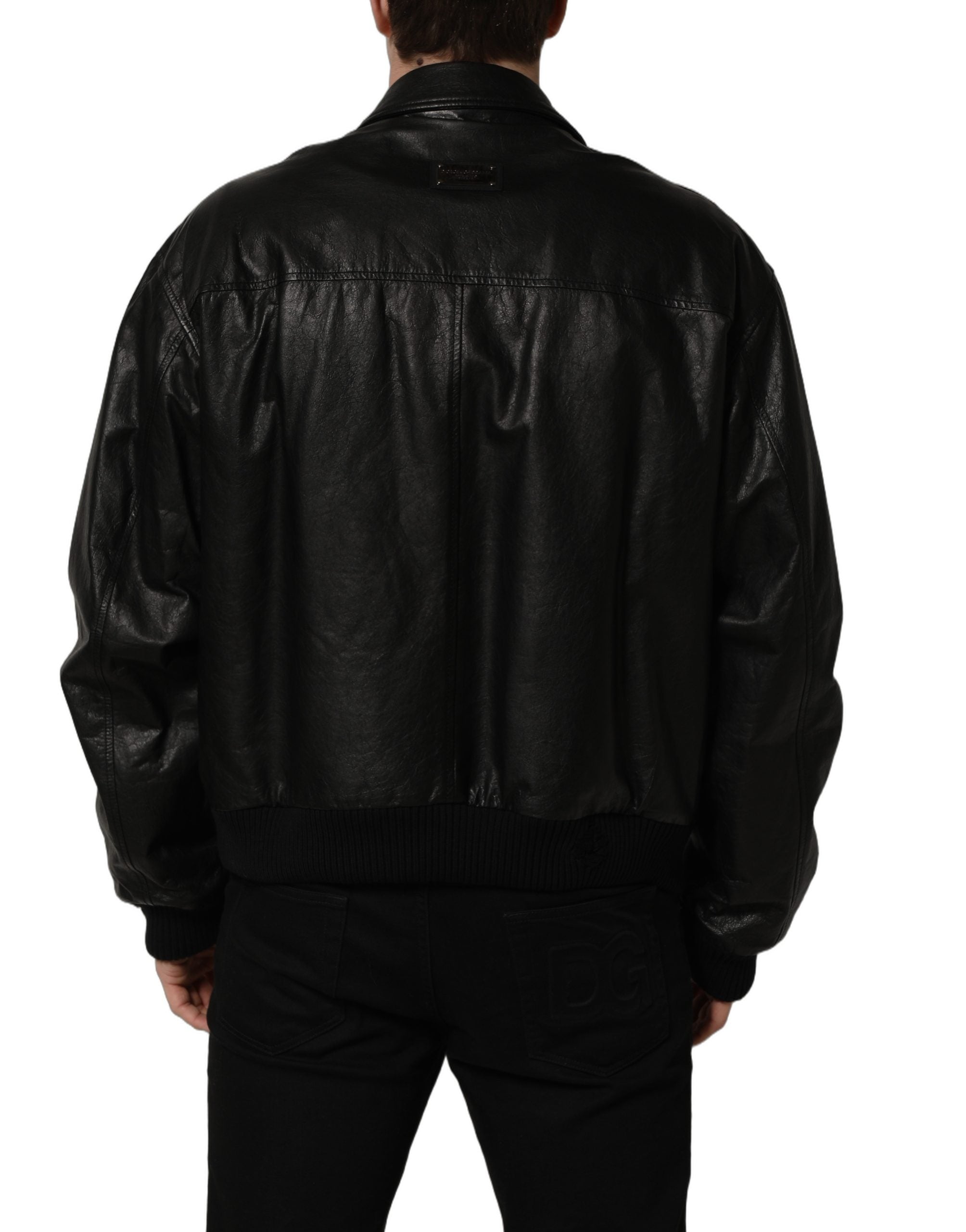 Dolce & Gabbana Black Leather Full Zip Men Biker Jacket Dolce & Gabbana