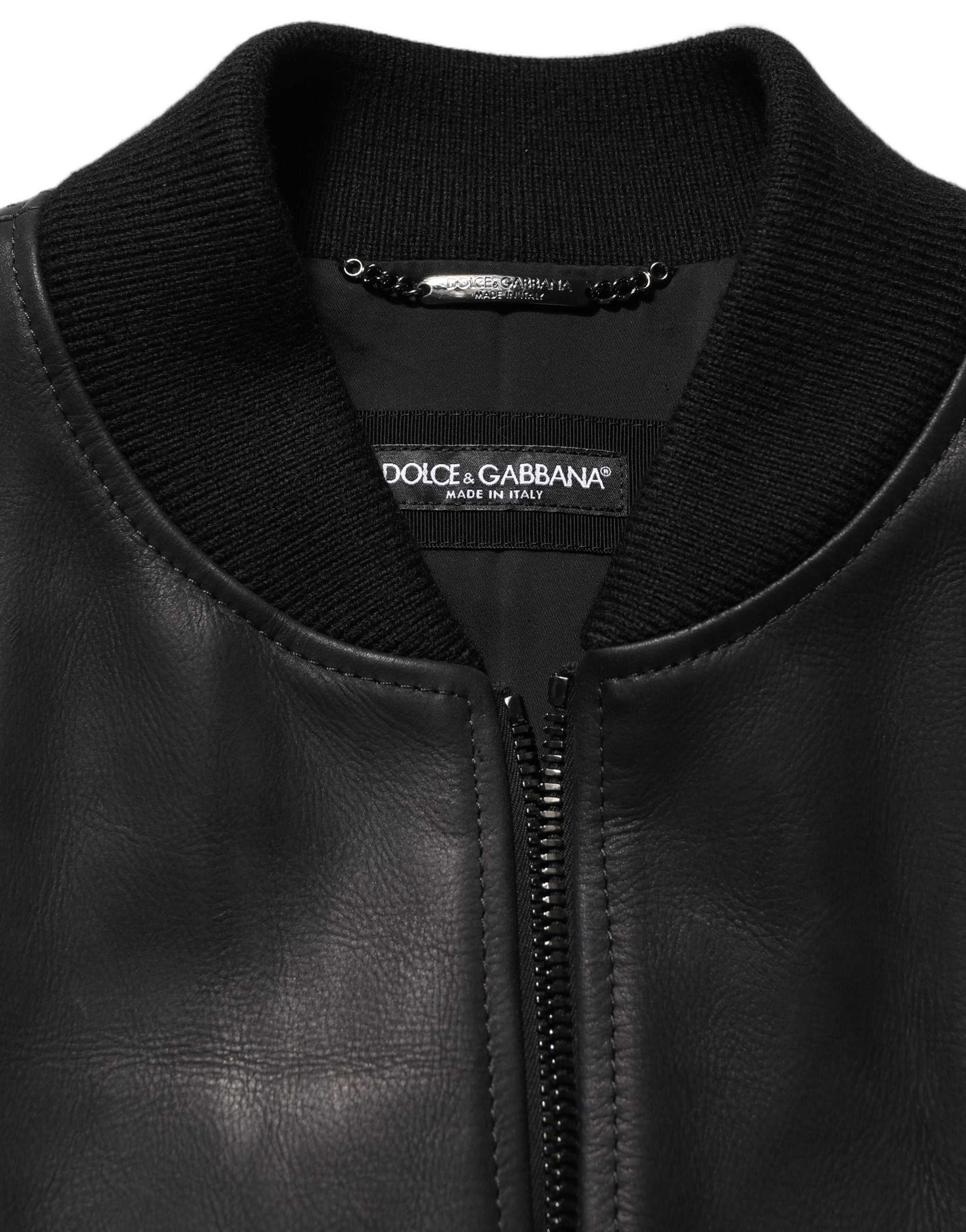 Dolce & Gabbana Black Leather Full Zip Men Biker Jacket Dolce & Gabbana