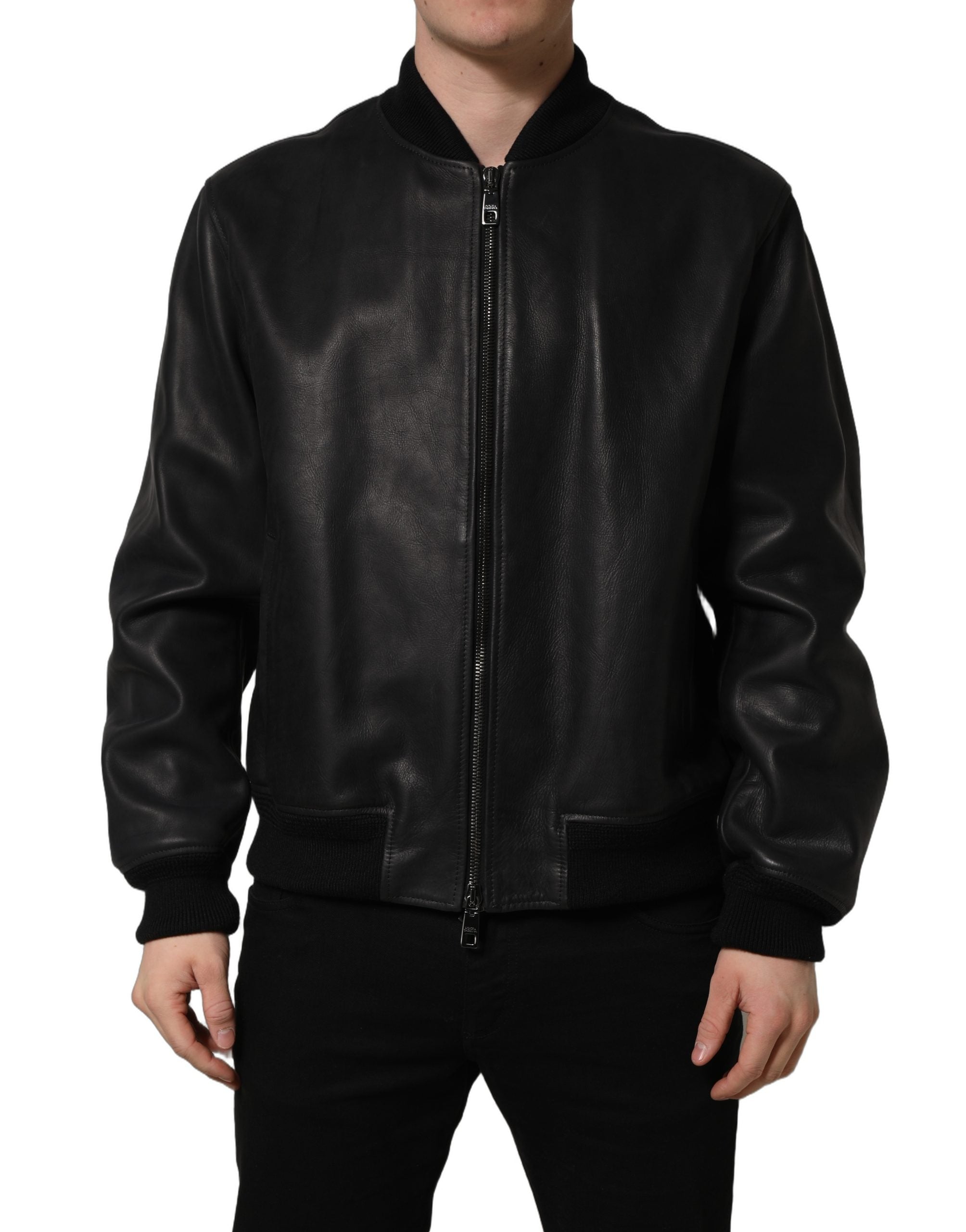 Dolce & Gabbana Black Leather Full Zip Men Biker Jacket Dolce & Gabbana