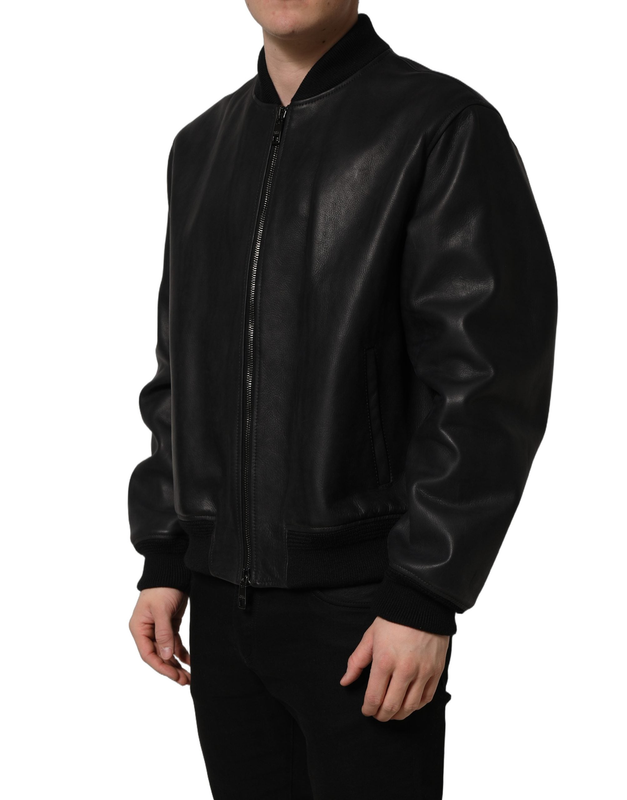 Dolce & Gabbana Black Leather Full Zip Men Biker Jacket Dolce & Gabbana