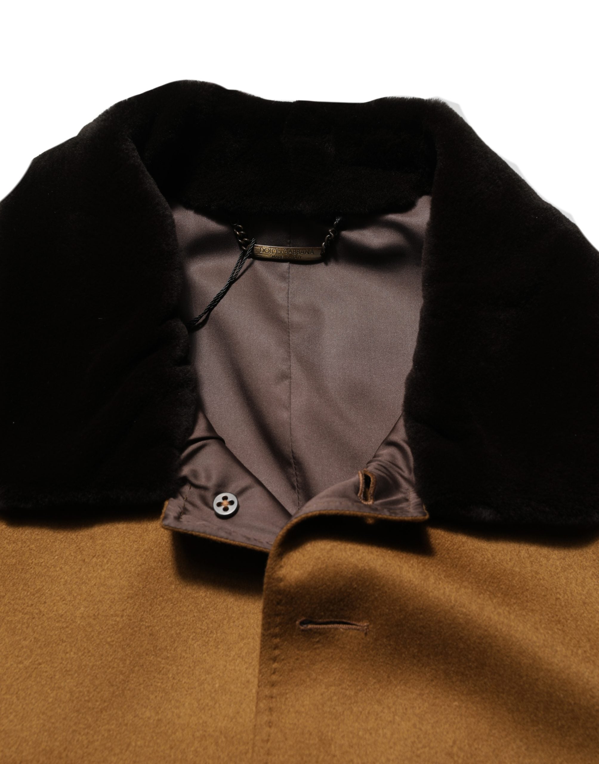 Dolce & Gabbana Brown Cashmere Mink Fur Men Overcoat Jacket Dolce & Gabbana