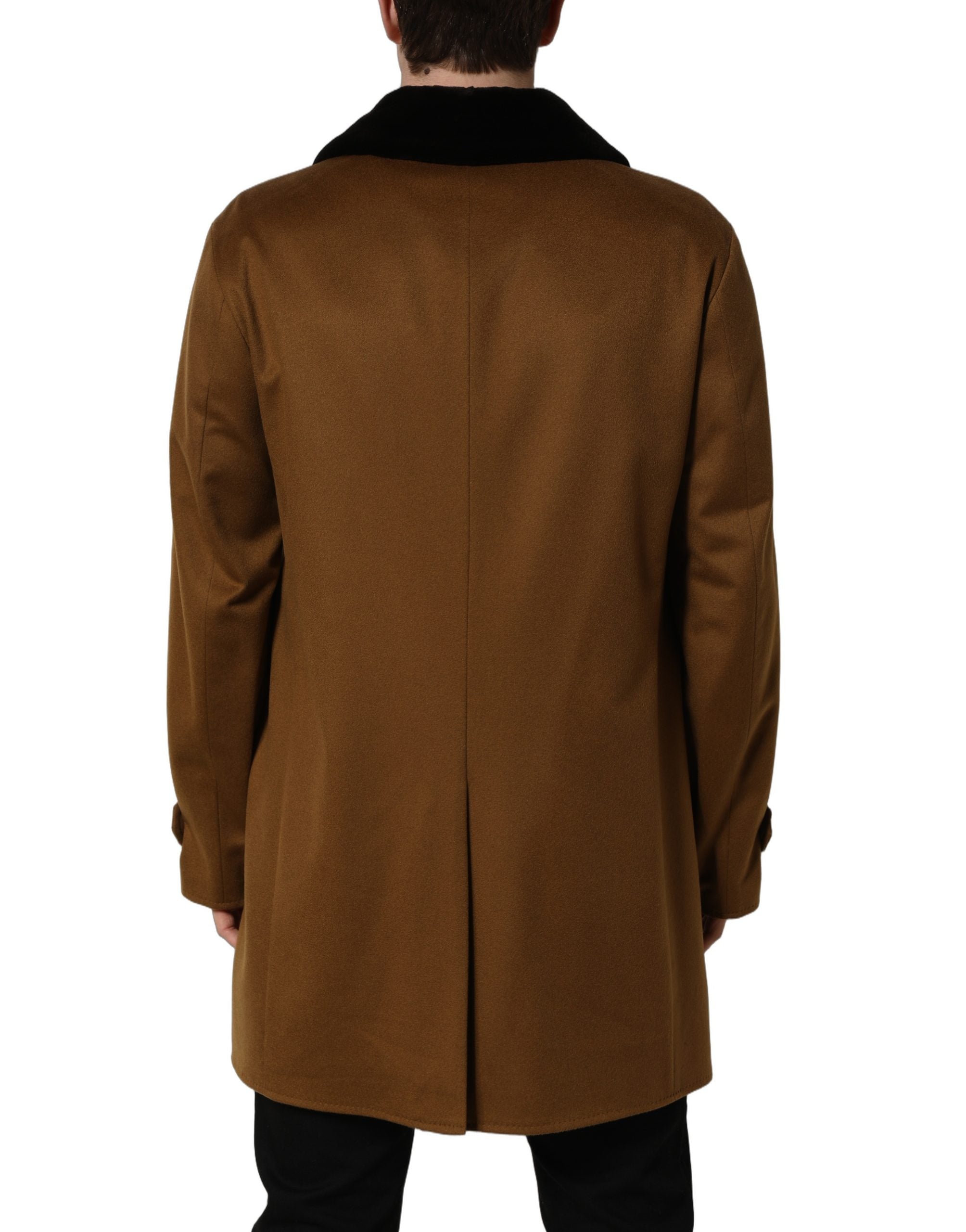 Dolce & Gabbana Brown Cashmere Mink Fur Men Overcoat Jacket Dolce & Gabbana