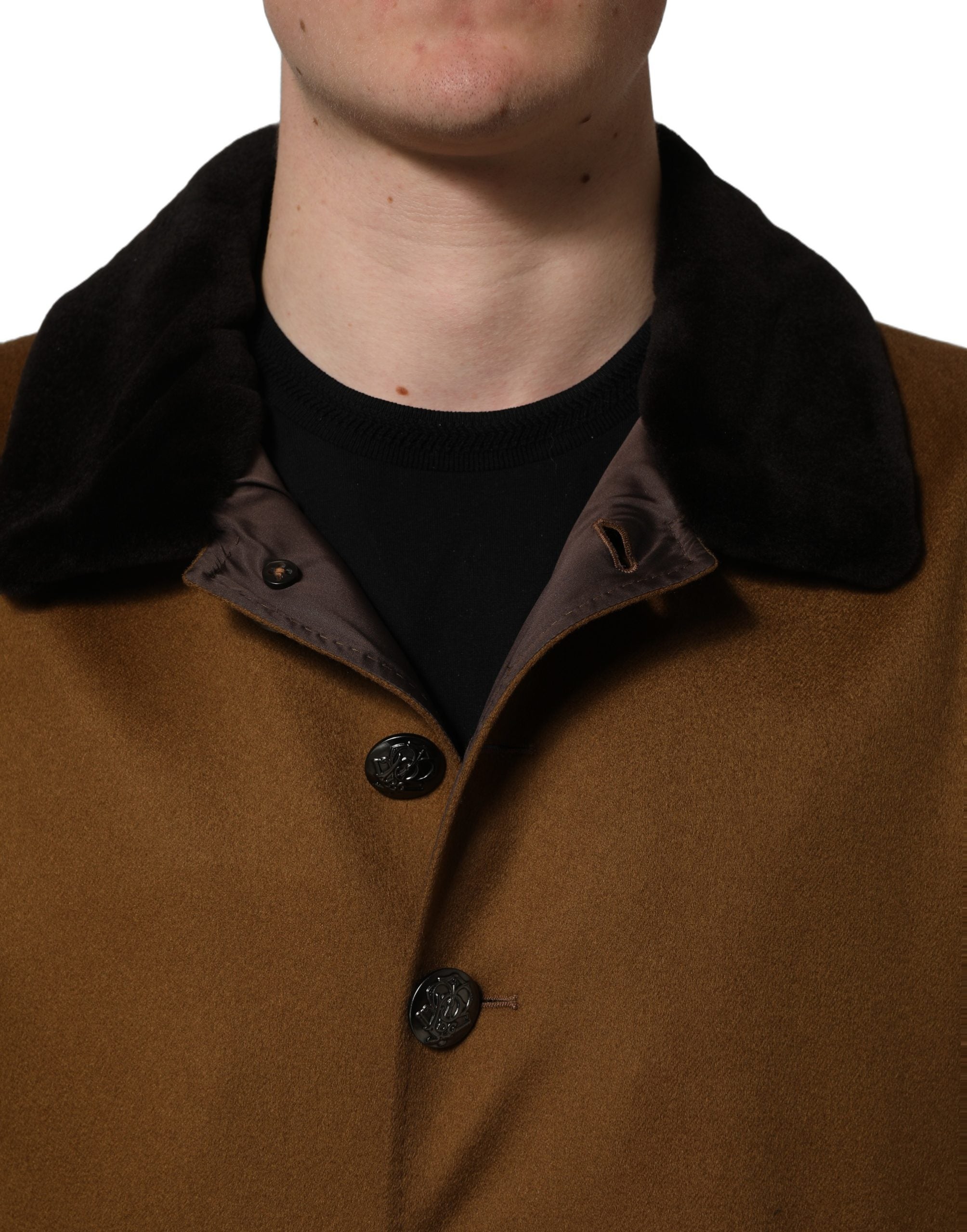 Dolce & Gabbana Brown Cashmere Mink Fur Men Overcoat Jacket Dolce & Gabbana