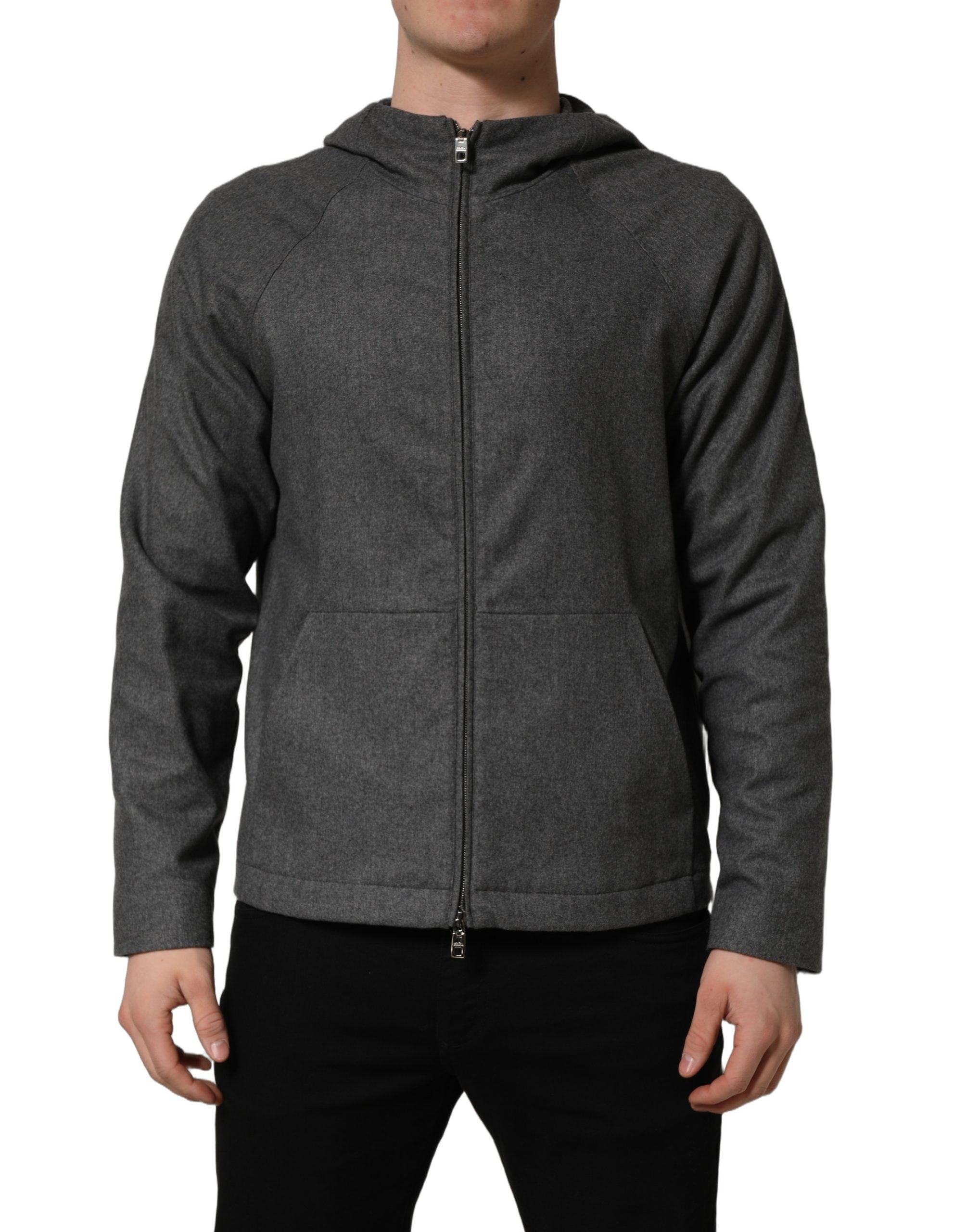 Dolce & Gabbana Gray Cotton Men Hooded Full Zip Bomber Jacket Dolce & Gabbana