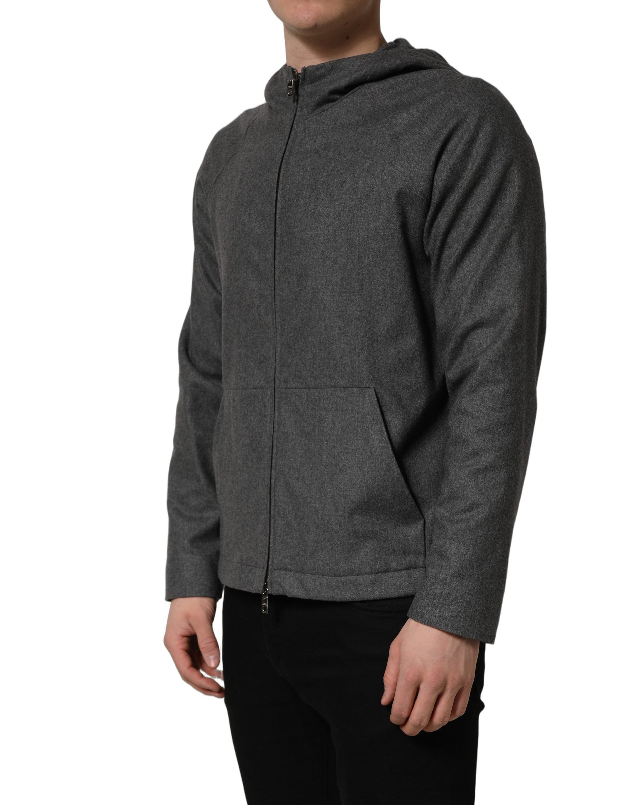 Dolce & Gabbana Gray Cotton Men Hooded Full Zip Bomber Jacket Dolce & Gabbana