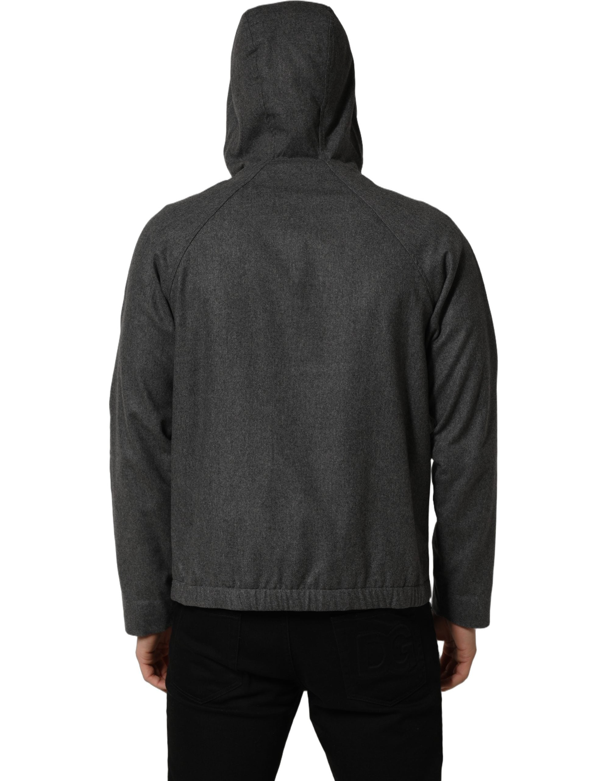 Dolce & Gabbana Gray Cotton Men Hooded Full Zip Bomber Jacket Dolce & Gabbana