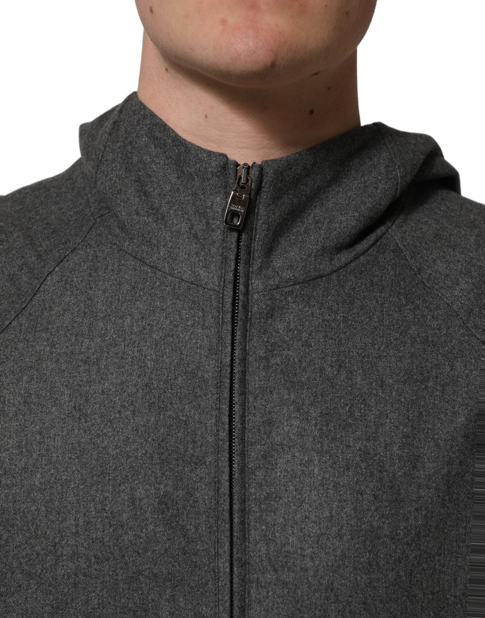 Dolce & Gabbana Gray Cotton Men Hooded Full Zip Bomber Jacket Dolce & Gabbana