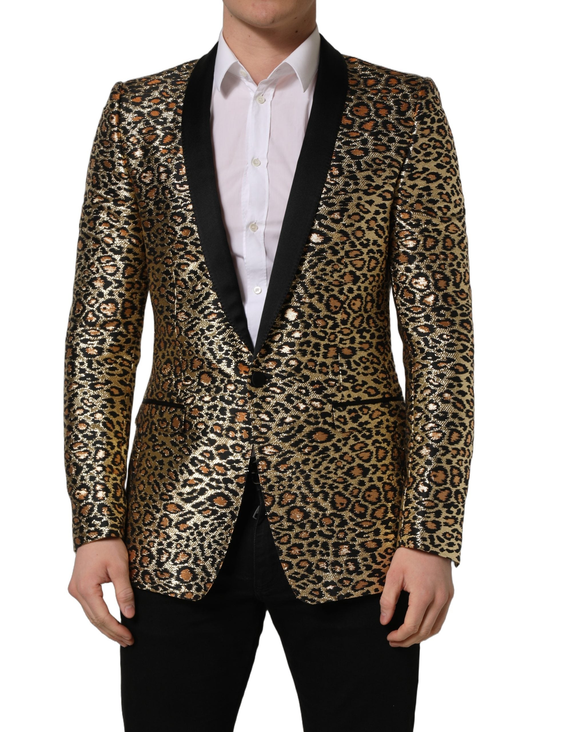Dolce & Gabbana Gold Leopard Single Breasted Men Coat Jacket Dolce & Gabbana