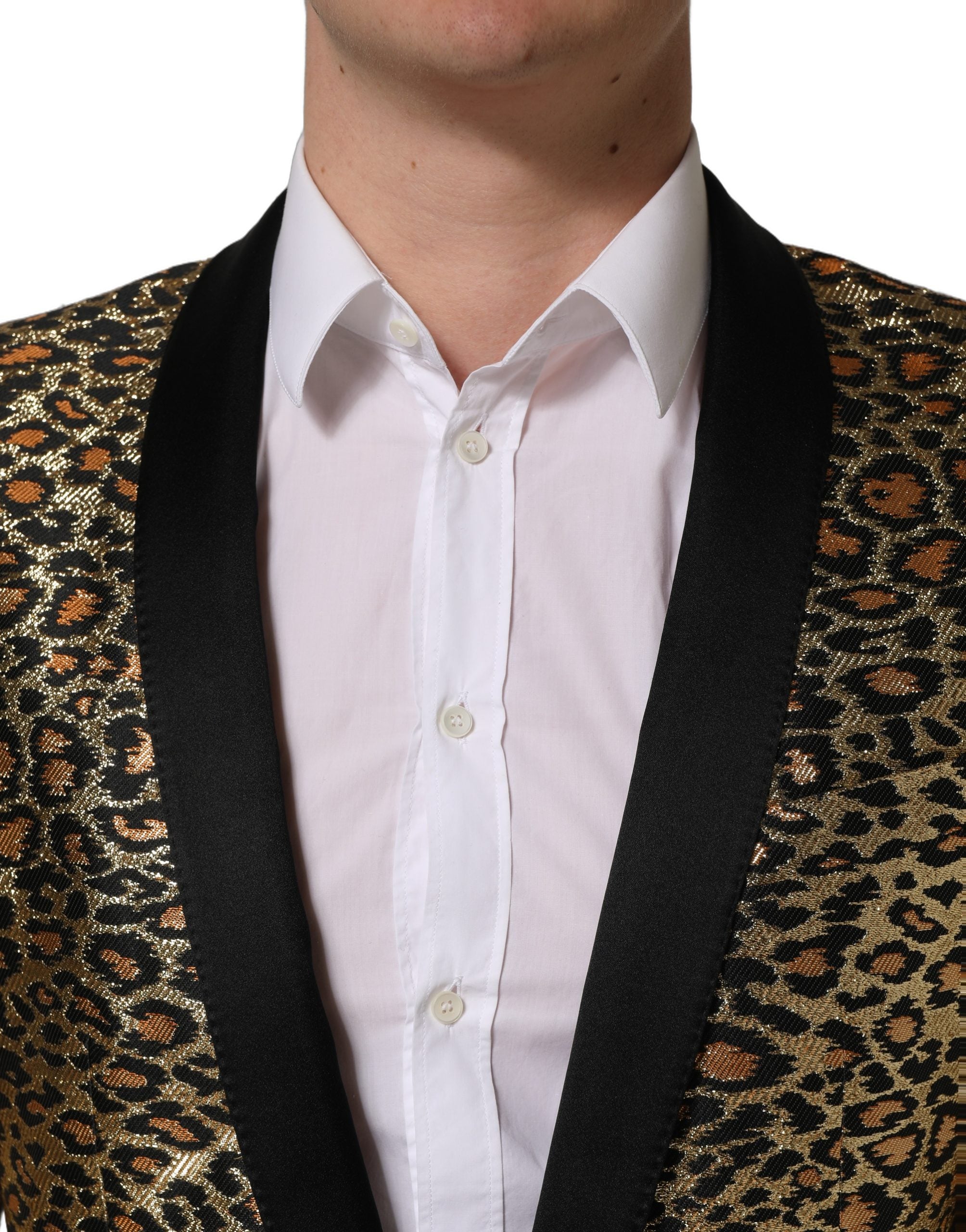 Dolce & Gabbana Gold Leopard Single Breasted Men Coat Jacket Dolce & Gabbana