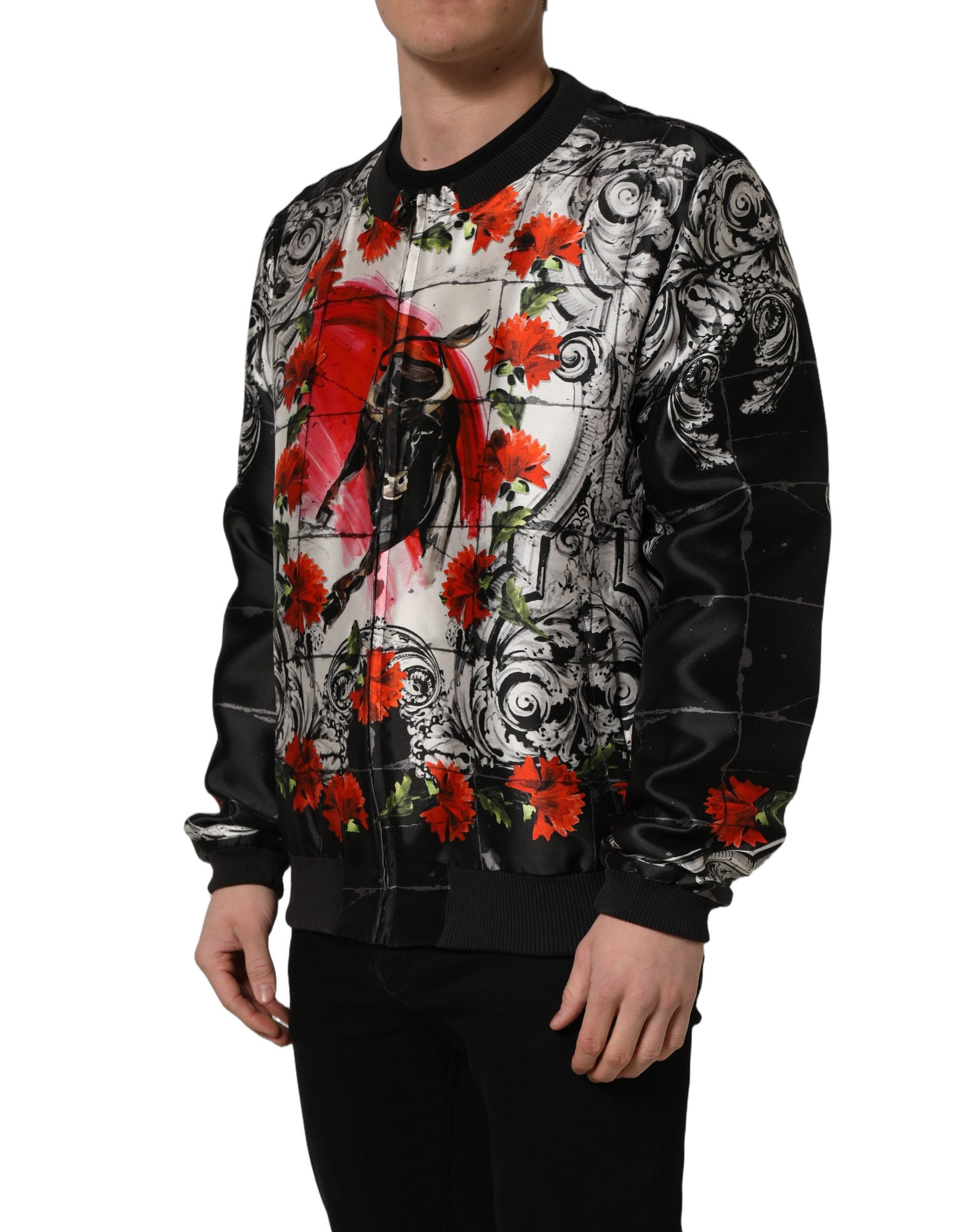 Dolce & Gabbana Multicolor Majolica Bull Print Bomber Jacket Dolce & Gabbana