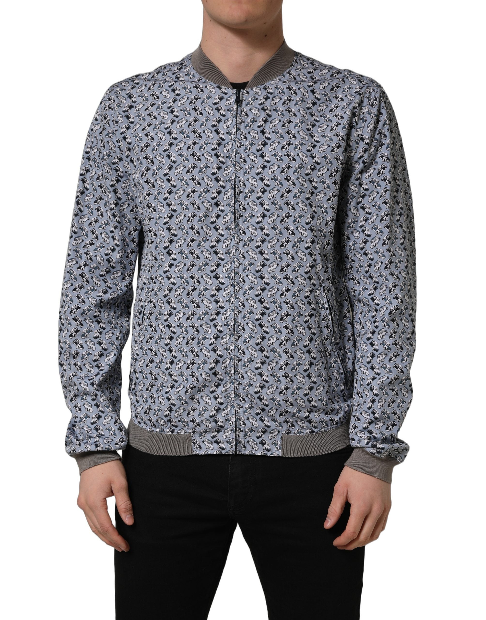 Dolce & Gabbana Light Blue Cotton Car Print Bomber Jacket Dolce & Gabbana