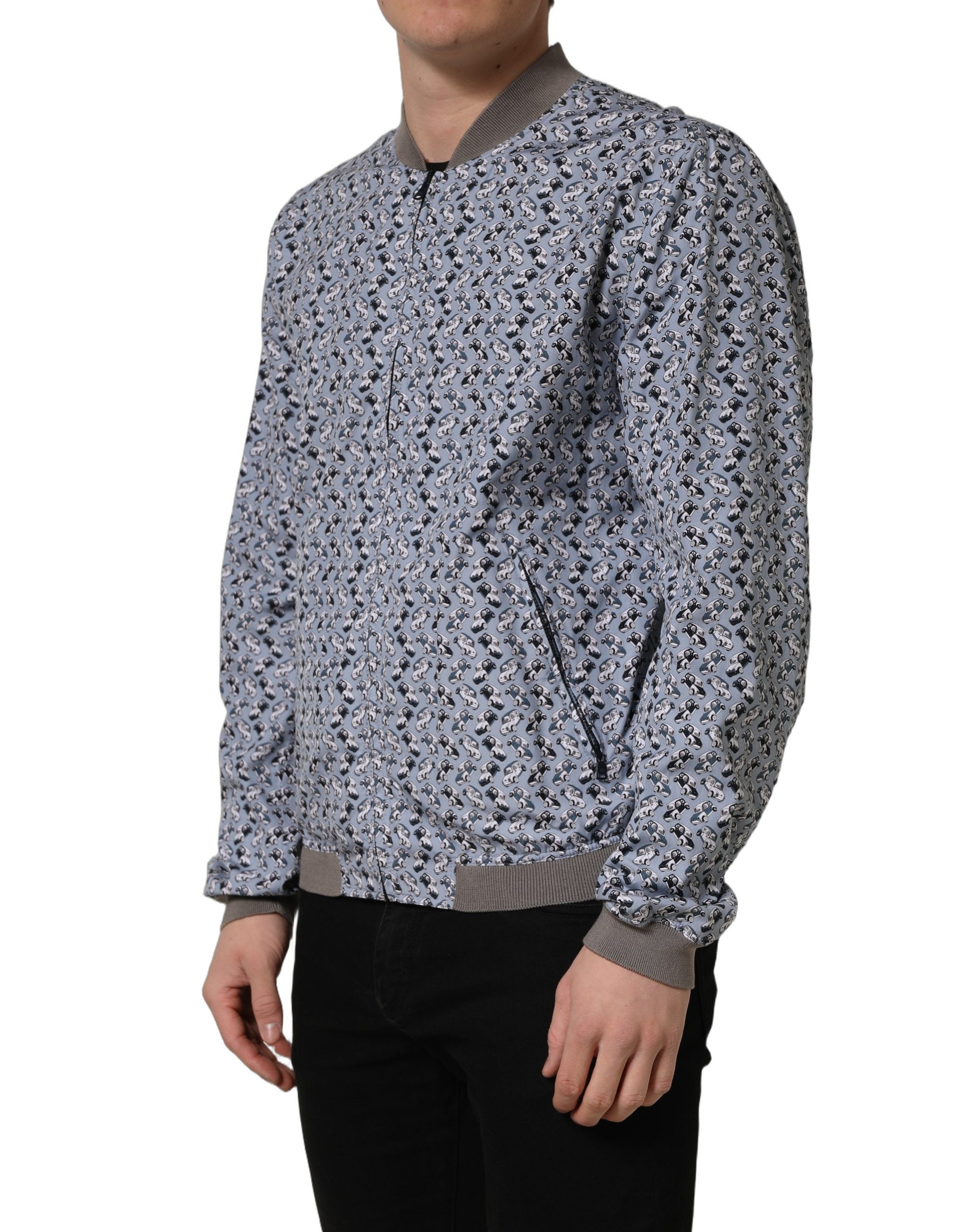 Dolce & Gabbana Light Blue Cotton Car Print Bomber Jacket Dolce & Gabbana