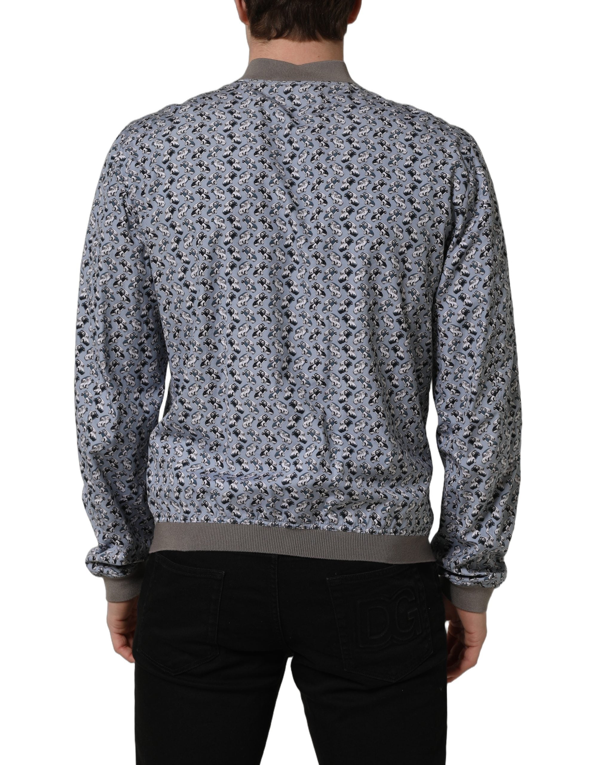 Dolce & Gabbana Light Blue Cotton Car Print Bomber Jacket Dolce & Gabbana