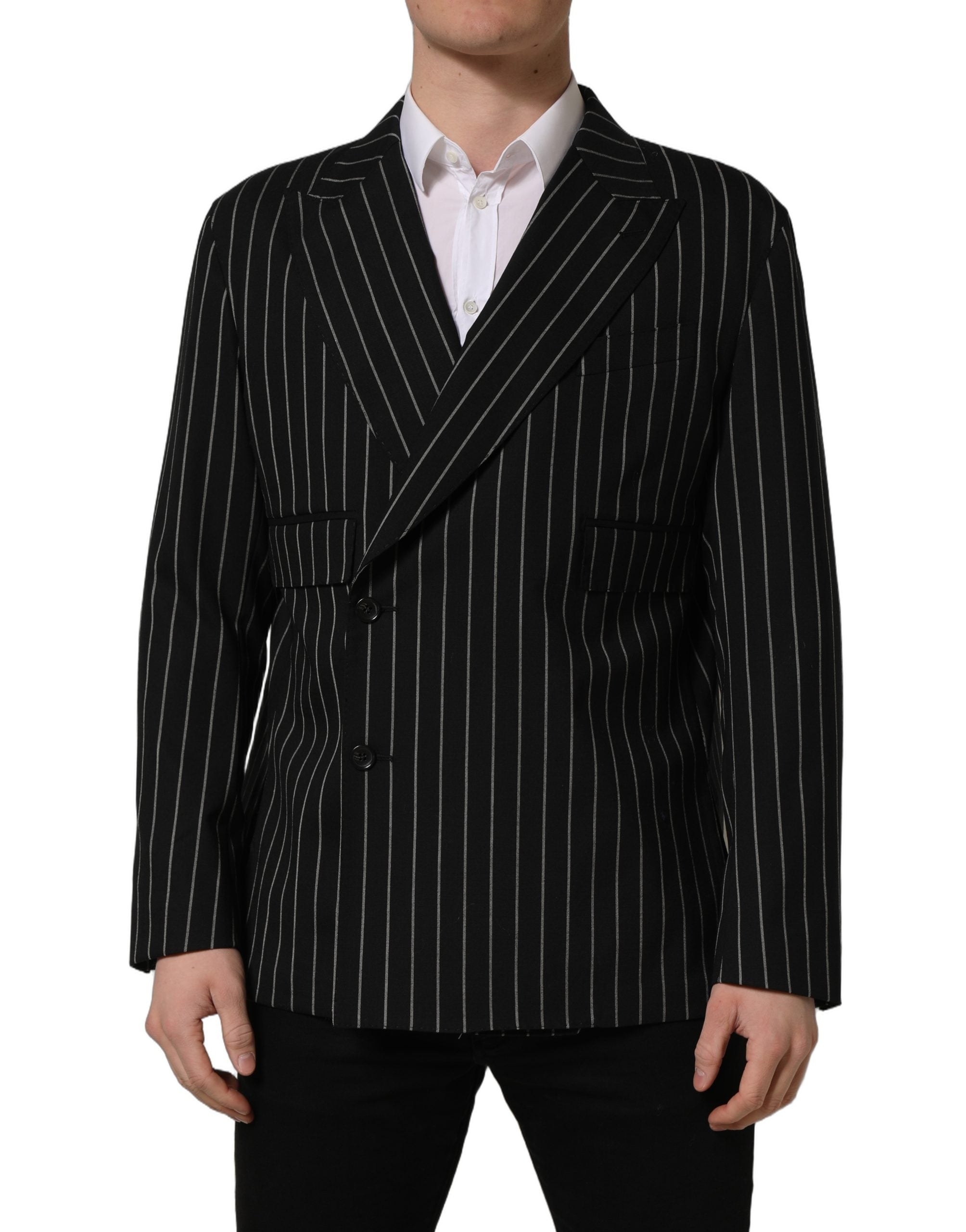 Dolce & Gabbana Black Stripes Wool Double Breasted Jacket Dolce & Gabbana