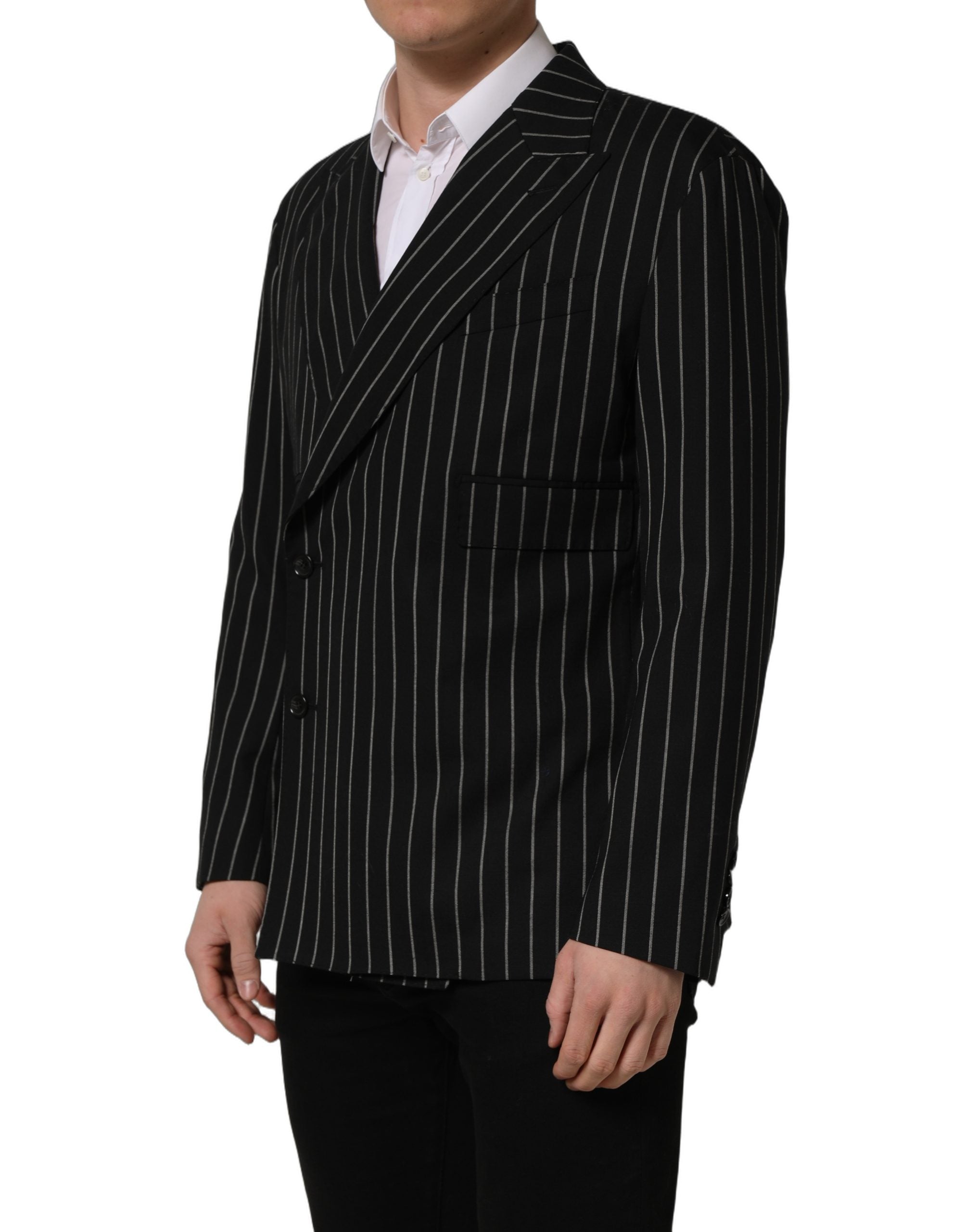 Dolce & Gabbana Black Stripes Wool Double Breasted Jacket Dolce & Gabbana